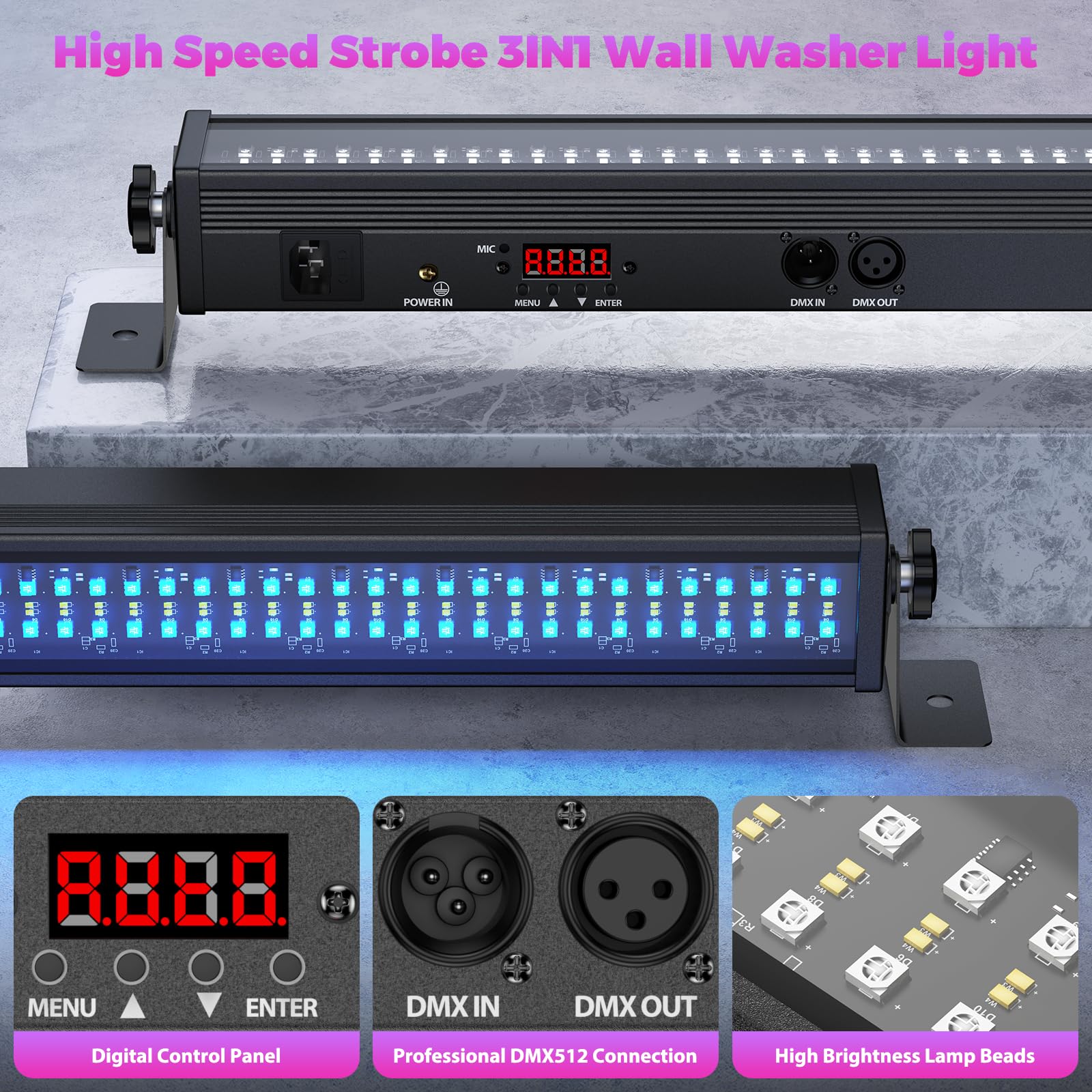 336 LED Bar Wallwasher, U`King 120W RGBW Lichteffekte Bühnenlicht Strahler, Discolicht Partylicht dmx Controller Strobe Beleuchtung für DJ Party Outdoor, 1 Stück