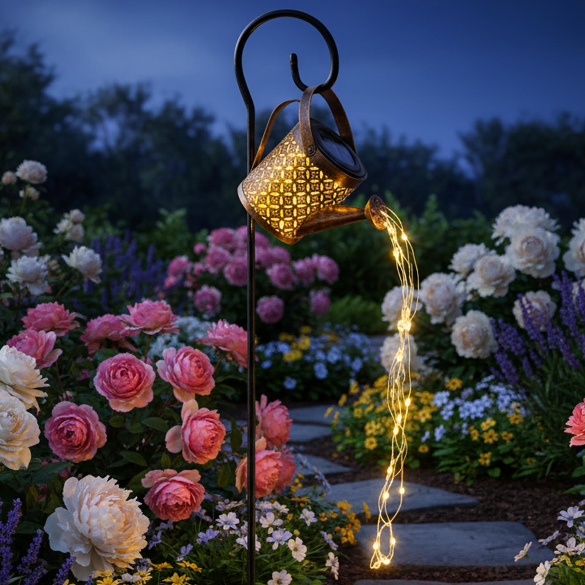 Zeno Black & Bronze Solar Watering Can Light | Garden Solar Ornaments | Waterproof Led String Lights For Garden, Patio, Yard, Pathway | Dual Mode Lights | Rustproof Lantern Plant Decoration