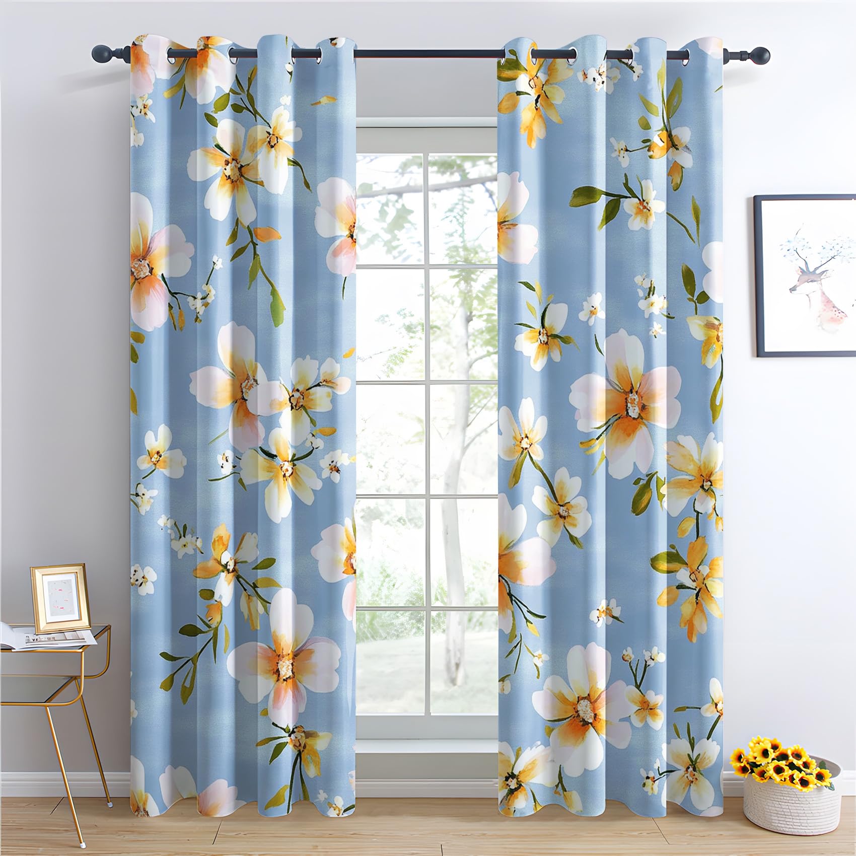 Luxfieo Flower Blackout Curtains for Living Room Bedroom - 108 Inch Drop Curtains 90x108, Vintage Floral Botanical Patterned Window Treatments, Thermal Eyelet Drapes 2 Panels