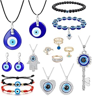 15 Pcs Evil Eye Necklace for Women Men Evil Eye Jewelry Turkish Evil Eye Bracelets Beaded Charms Adjustable String Evil Eye Protection Bracelet Jewelry Set