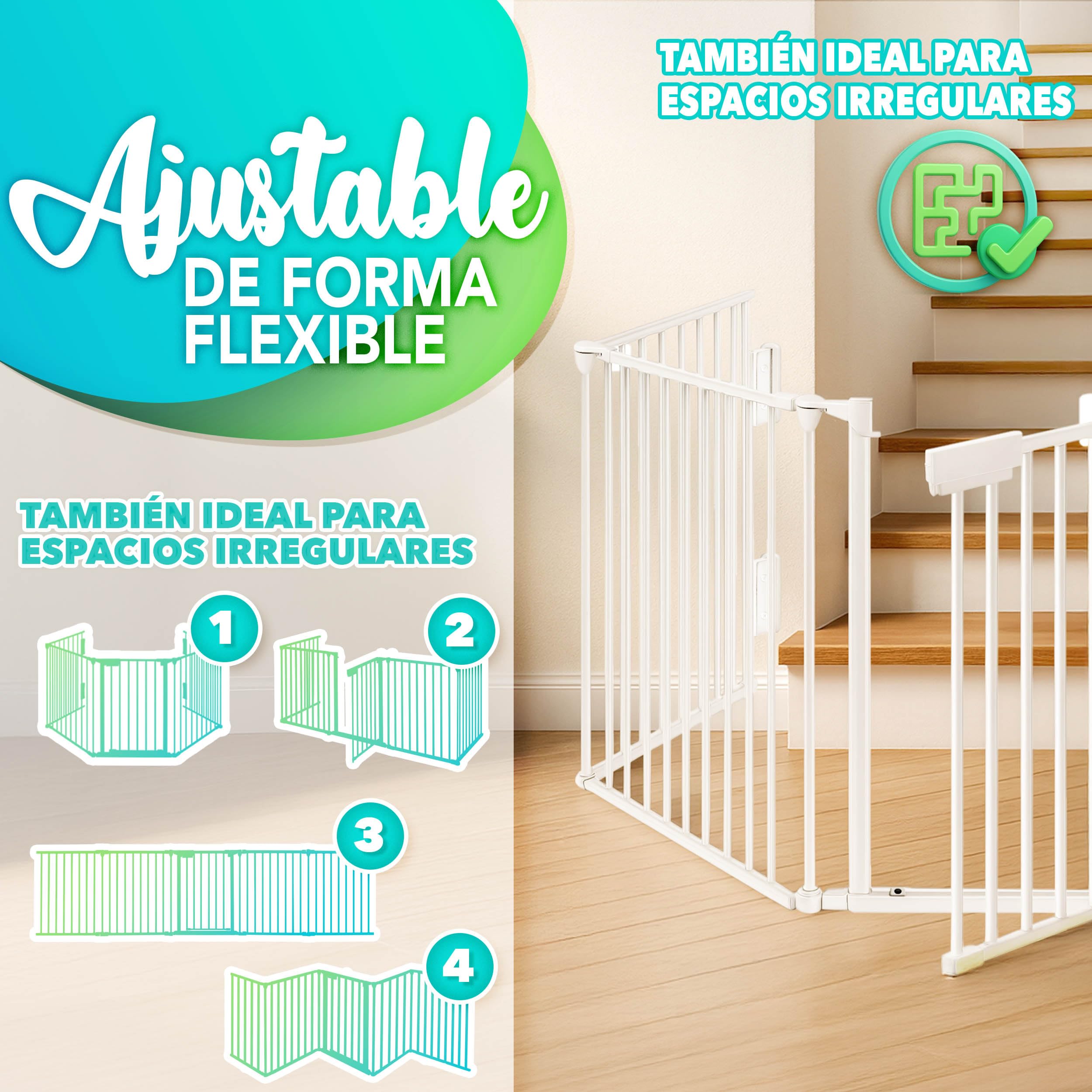 KIDUKU® Barrera de Seguridad 300 cm para Niños y Mascotas | Reja de Protección de Metal - Premontado | Rejilla Protectora Metálica Plegable con Puerta | 5 Paneles