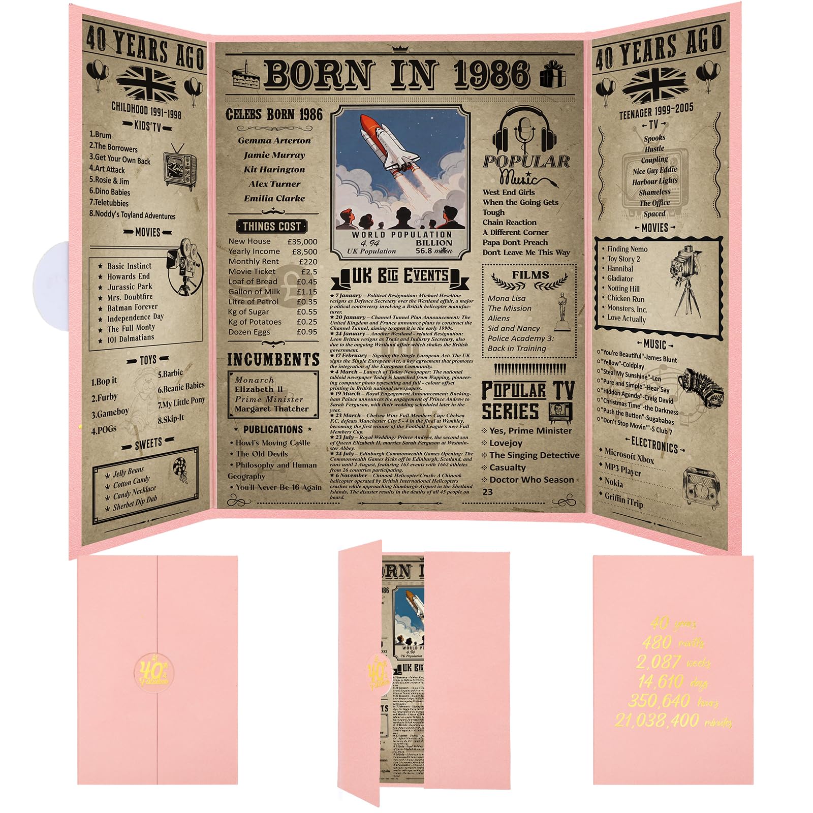 Thboxes Born In 1986 UK Birthday Poster, 40th Birthday Gifts for Women Vintage Foldable Born In 1986 Newspaper, Happy 40th Decorations Supplies for 40 Years Old Wife Sister Friends