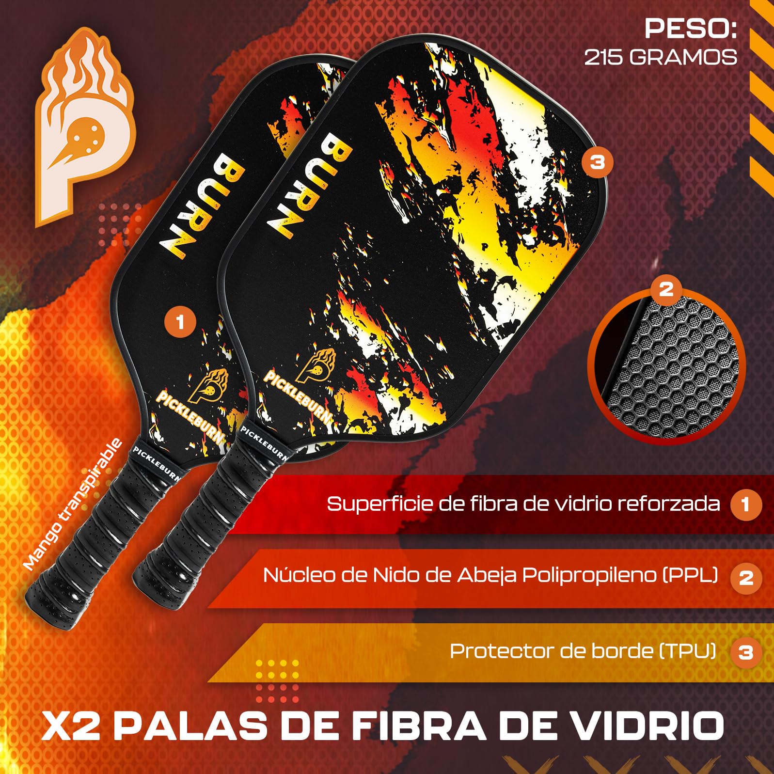 Set de Pickleball Premium Pack de 2 Palas de Pickleball de Fibra de Vidrio Reforzado 4 Bolas Interior/Exterior Mochila de Transporte 2 Overgrips 2 Pickers y Llavero Todos los Niveles