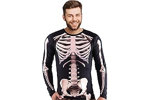Mens Halloween 3D Skeleton Photo-Realistic Long Sleeve Tee Shirt