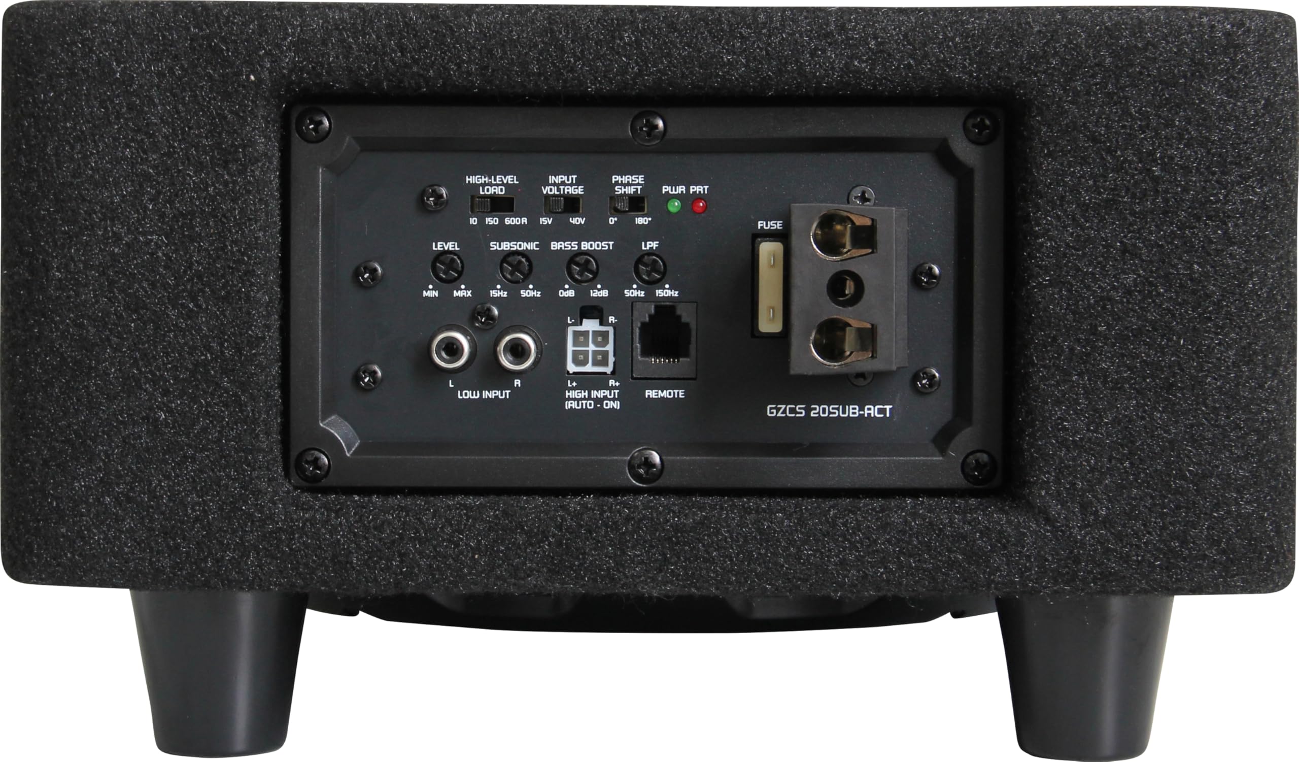 Ground Zero GZCS 20SUB-ACT Aktiv-Gehäusesubwoofer, 20cm, 250W RMS, 50-150Hz, Downfire, 9-16V, Holz