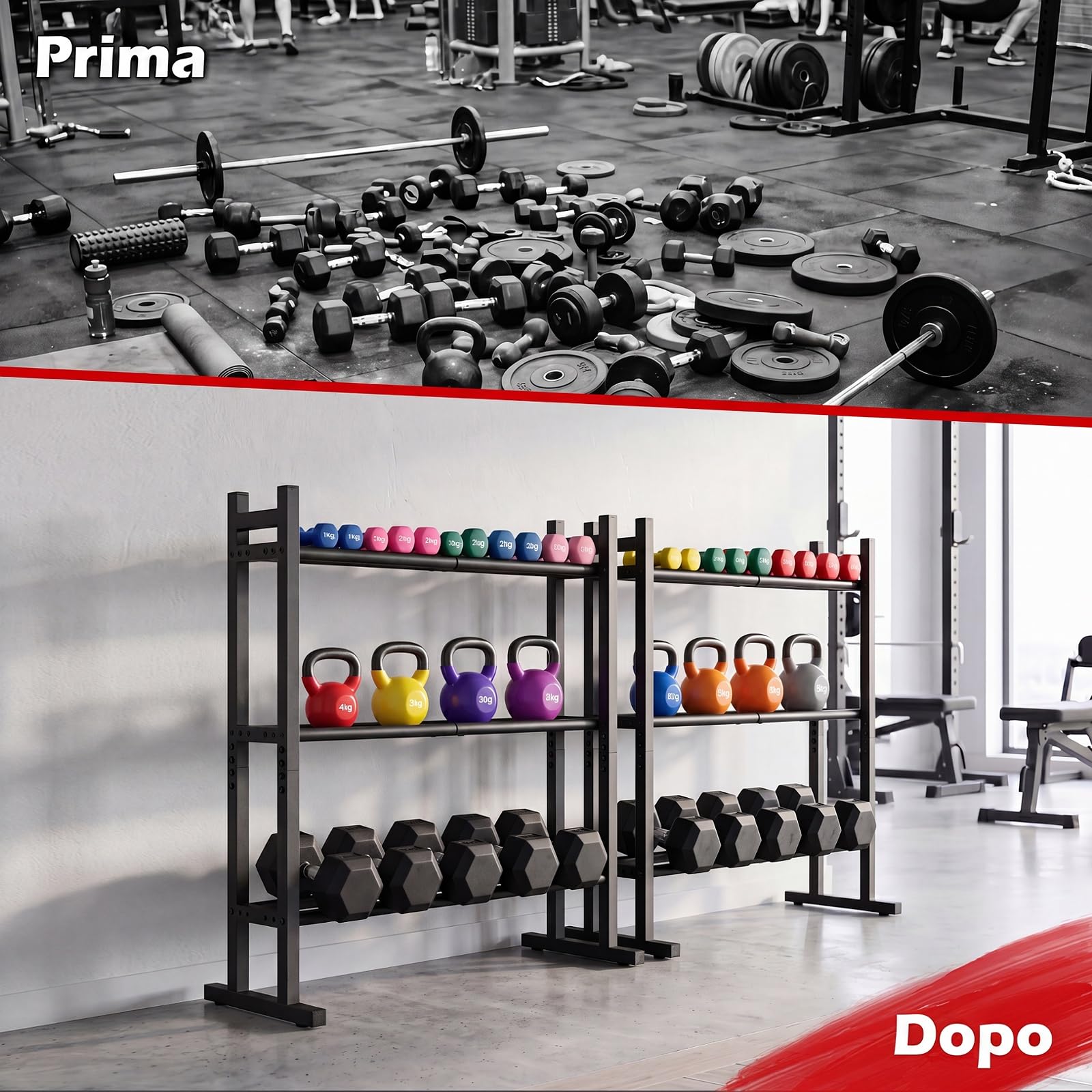 COSTWAY Rastrelliera Manubri a 3 Livelli, Porta Manubri in Metallo con Ripiano Regolabile, Porta Pesi per Palestra, Casa e Garage, 80 x 30 x 80 cm, Capacità di Carico 240 kg,