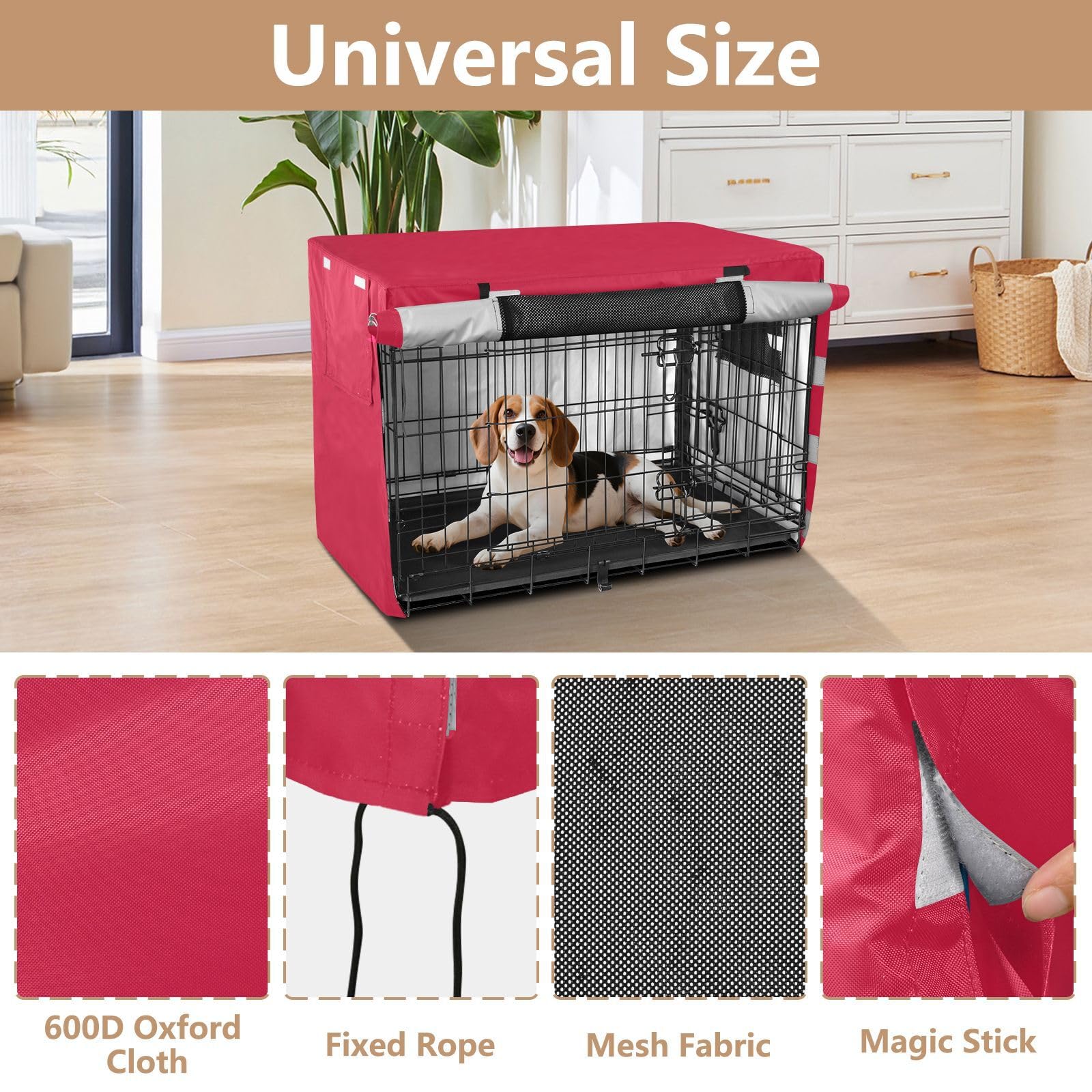 Strapazierfähige karminrote Hundebox-Abdeckung, einfach zu installieren, für Hunde, Größe XL