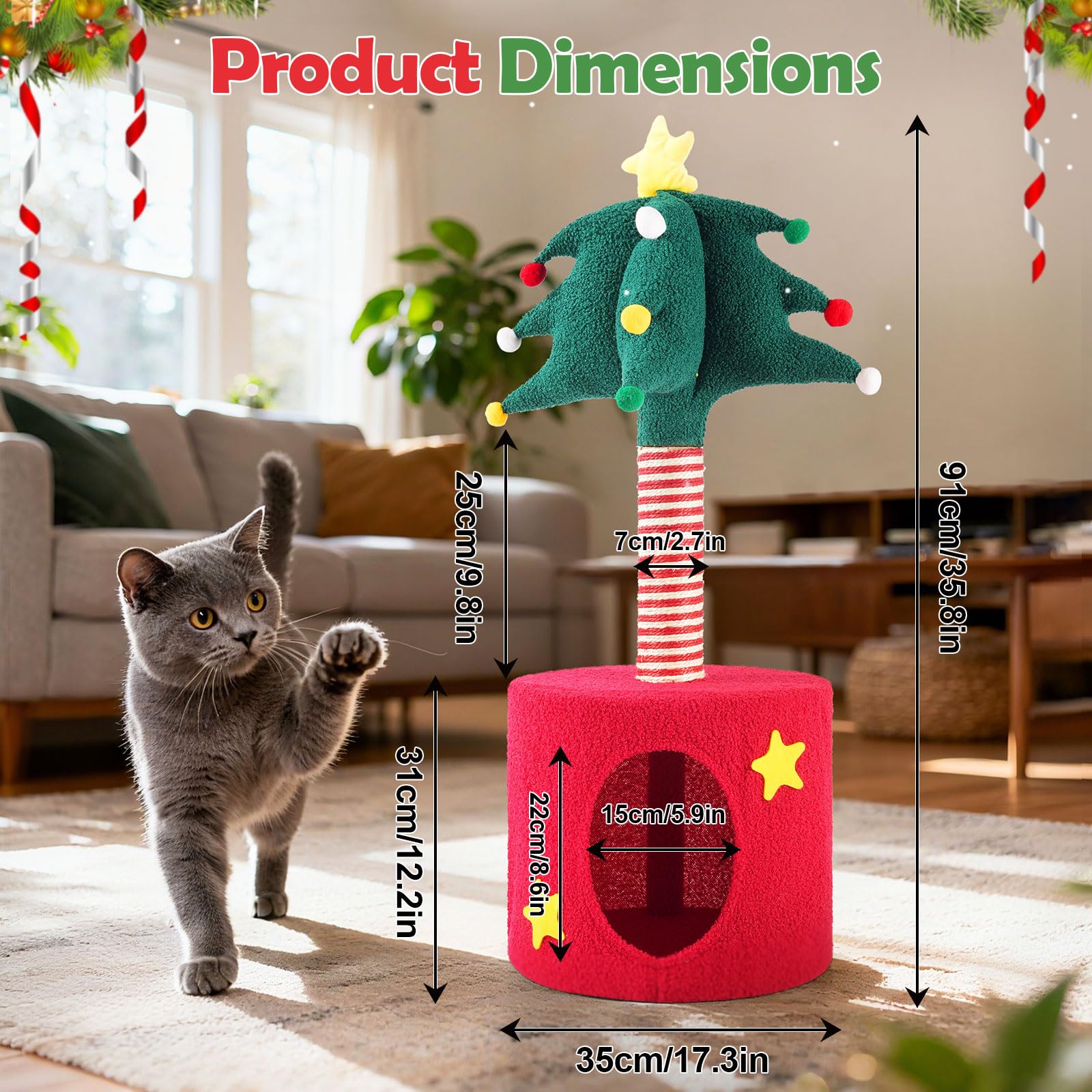 Colonne tiragraffi per gatti con albero di Natale decorativo Tiragraffi per gatti con grotta per gatti interattivi per interni di piccoli gatti