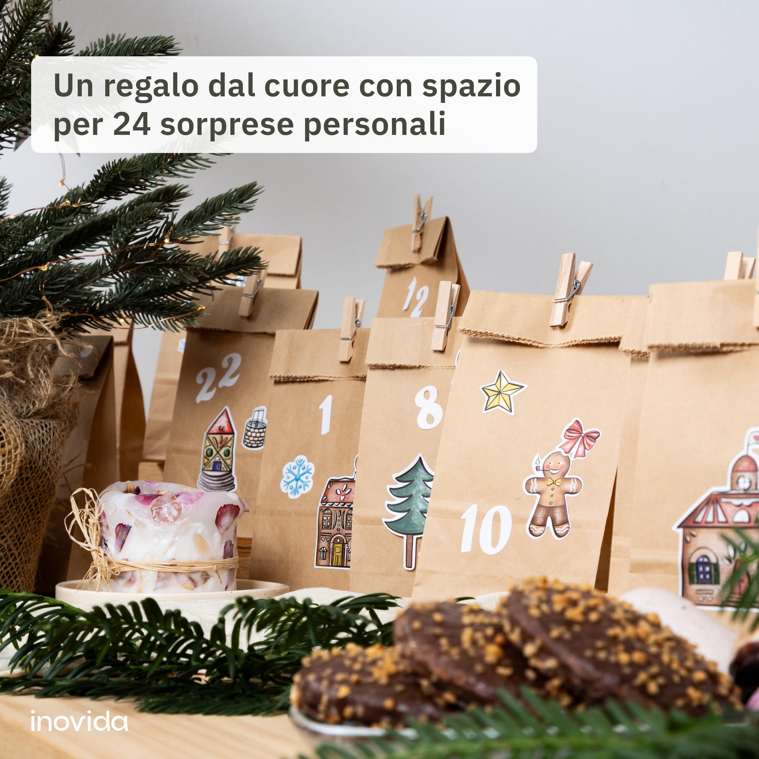 Calendario Dell'Avvento Fai Da Te 2025 - 24 Sacchetti Di Carta Con Adesivi E Spago Per Personalizzare - Foto 7