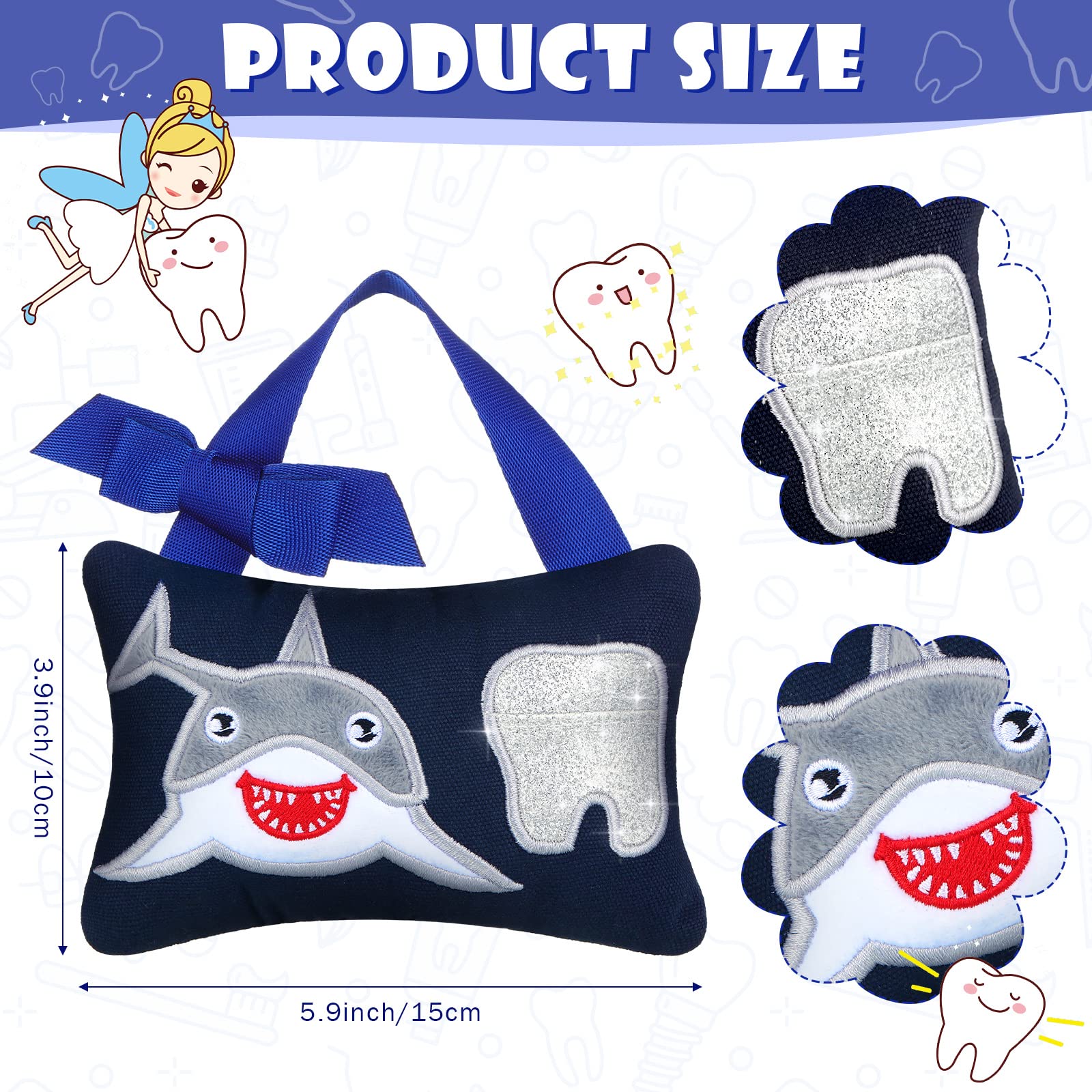 Qunclay Tooth Fairy Pillow with Pocket Kids Keepsake Pouch Tooth Fairy Gifts for Girl and Boy, 3.9 x 5.9 Inches(Cute Style)