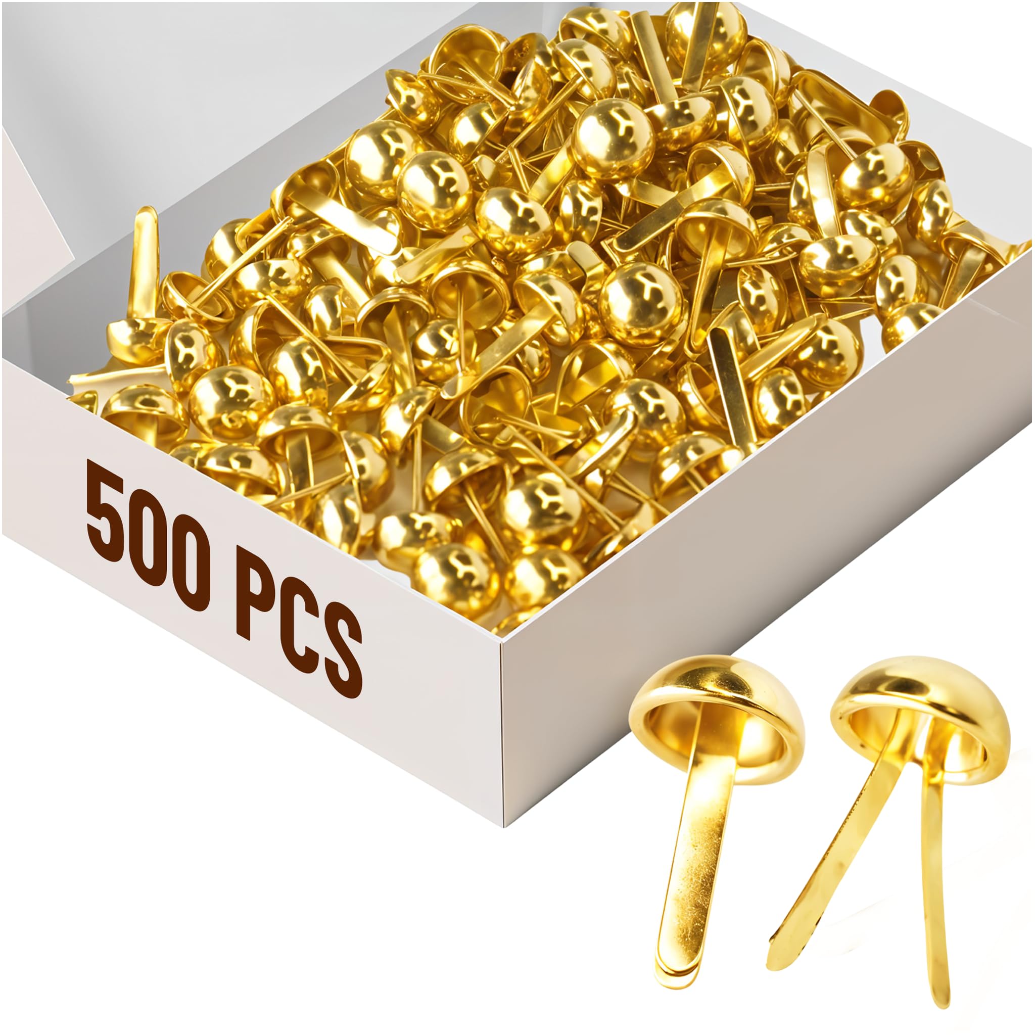 Performore 500 Pcs of 8mm x 16mm Brass Round Head Fastener, Brads for Arts and Crafts, Scrapbooking, Decorating and DIY Uses, Flexible Premium Size and Quality