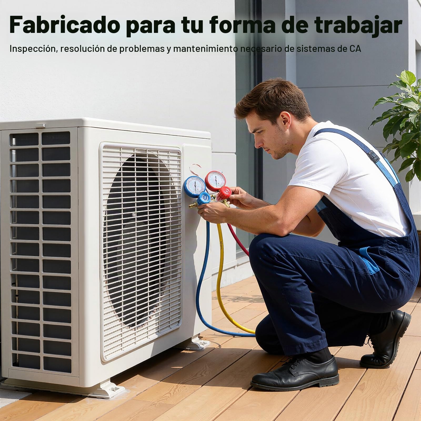 Acondicionador de aire acondicionado de 2 vías con manómetros, bomba de vacío, accesorios para R32 R410A R134A, incluye 3 mangueras y girador de válvulas, herramienta de aire acondicionado para coche