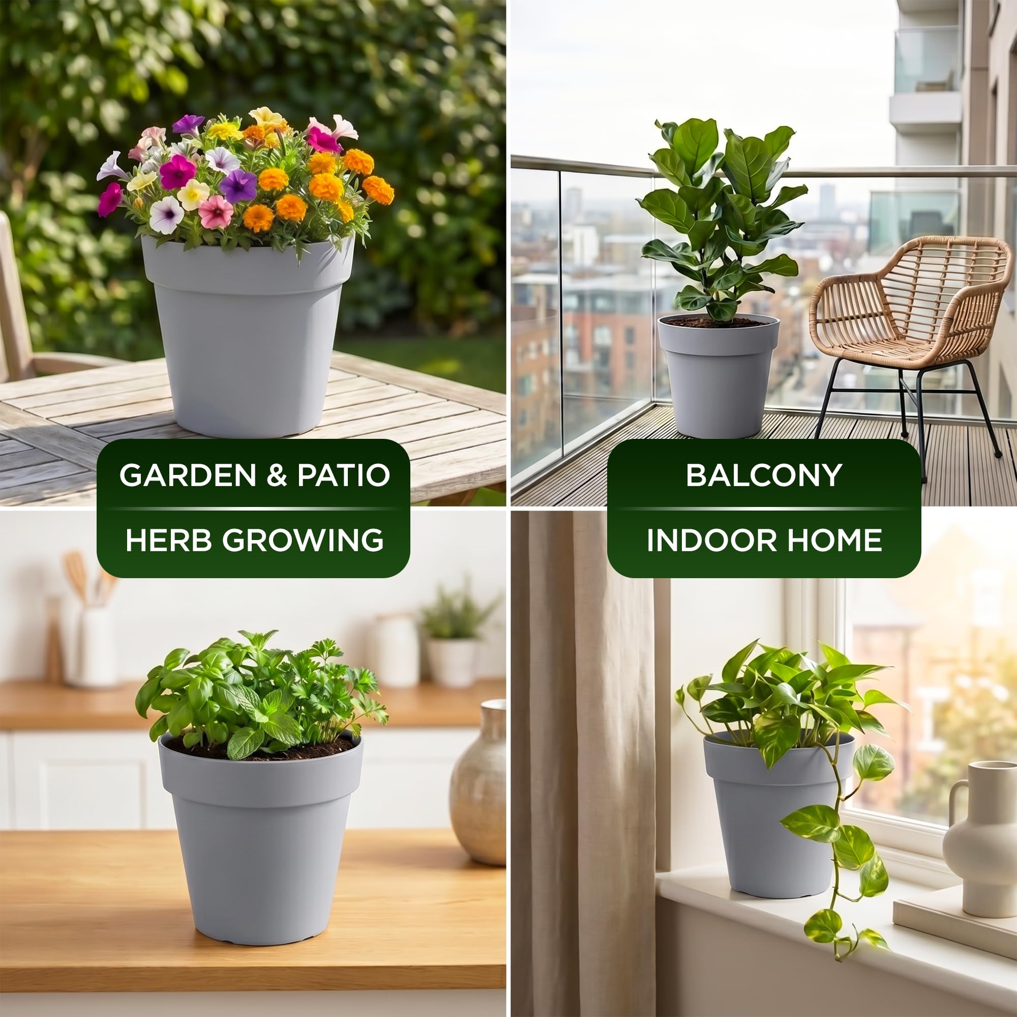 Lizzy 4 Pack Plastic Plant Pots 20cm, Off Grey (Classic) - Image 7