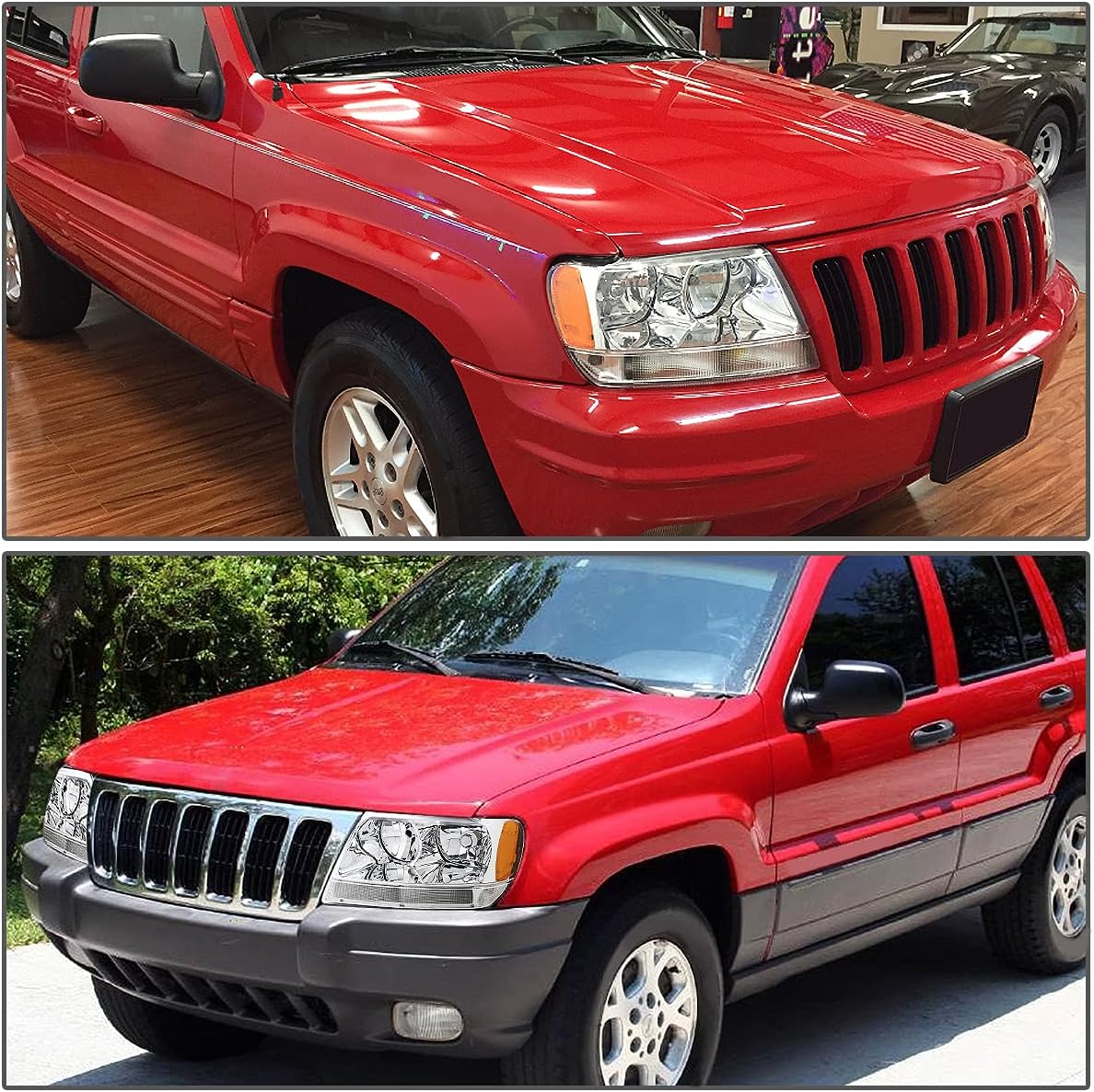 DNA Motoring HL-OH-JGC99-CH-AM Chrome Amber Headlights Assembly Replacement Compatible with 99-04 Jeep Grand Cherokee