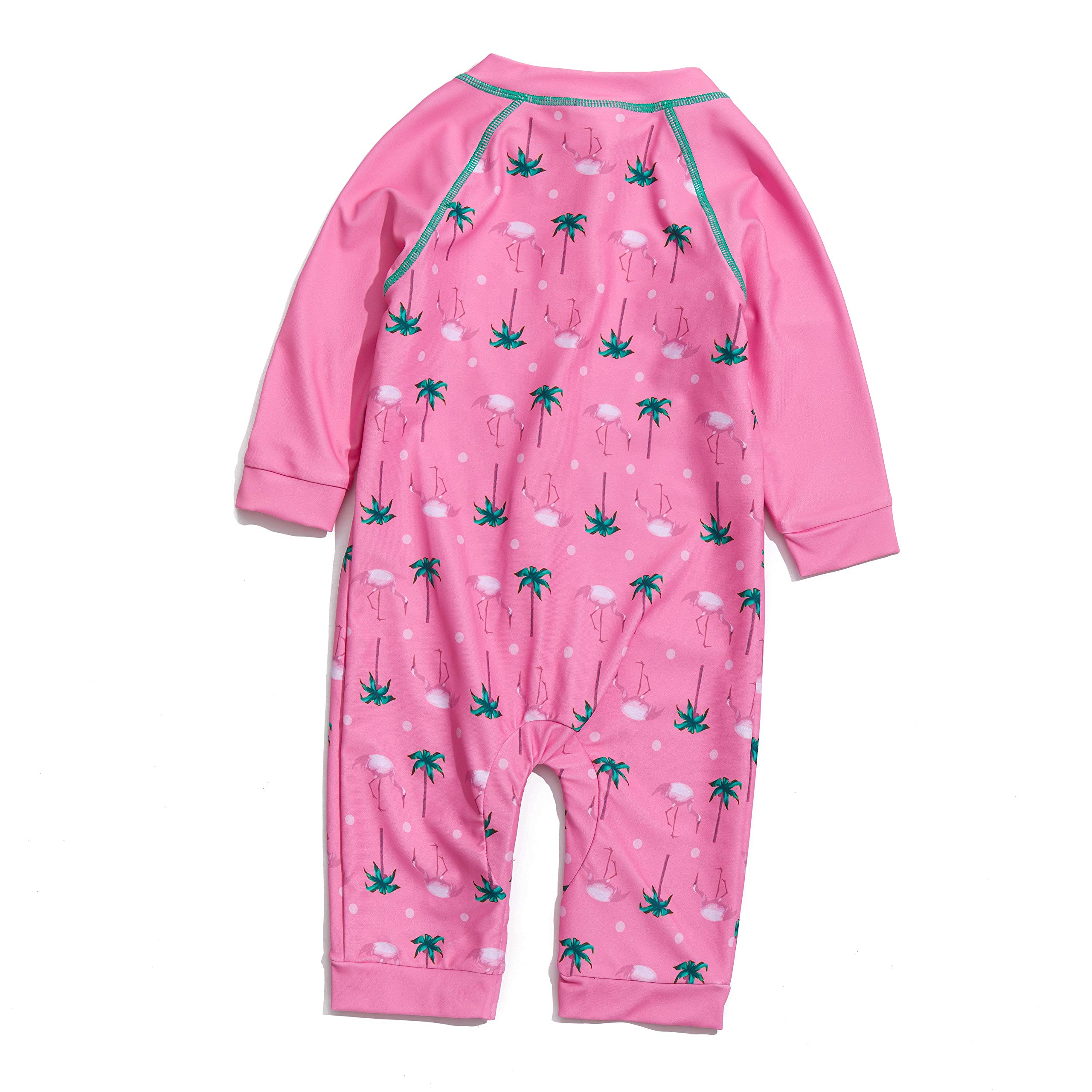 Baby Girl Sunsuits Full-Length Zipper UPF 50+ Sun Protection One Piece Swimwear with Sun Cap (Pink Trees, 6-9Months)