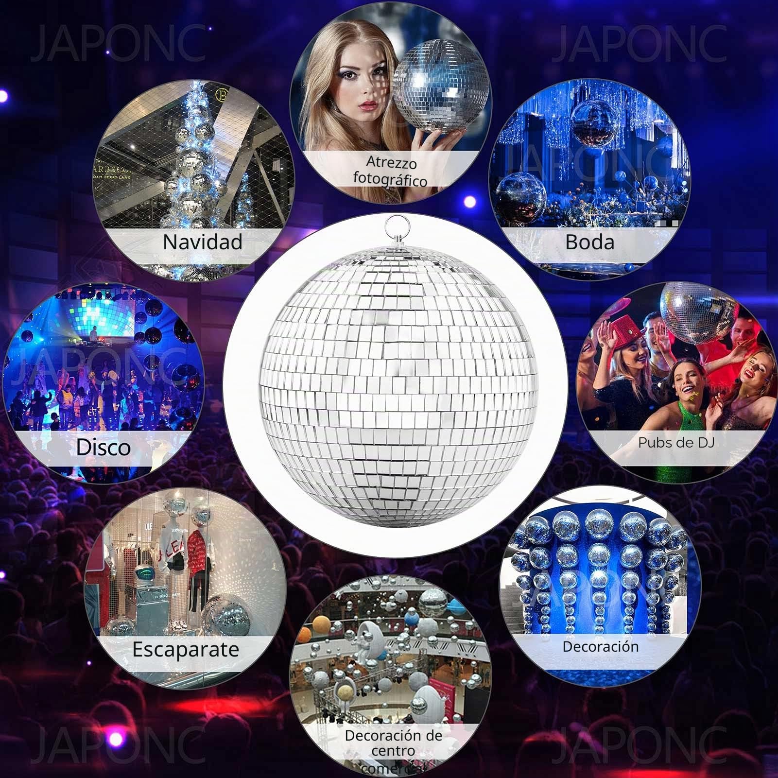 Bola de discoteca con espejo de 200 mm con anillo para colgar, bola plateada con purpurina, ideal para fiestas o DJ, efecto de luz, accesorios de fotos de Navidad