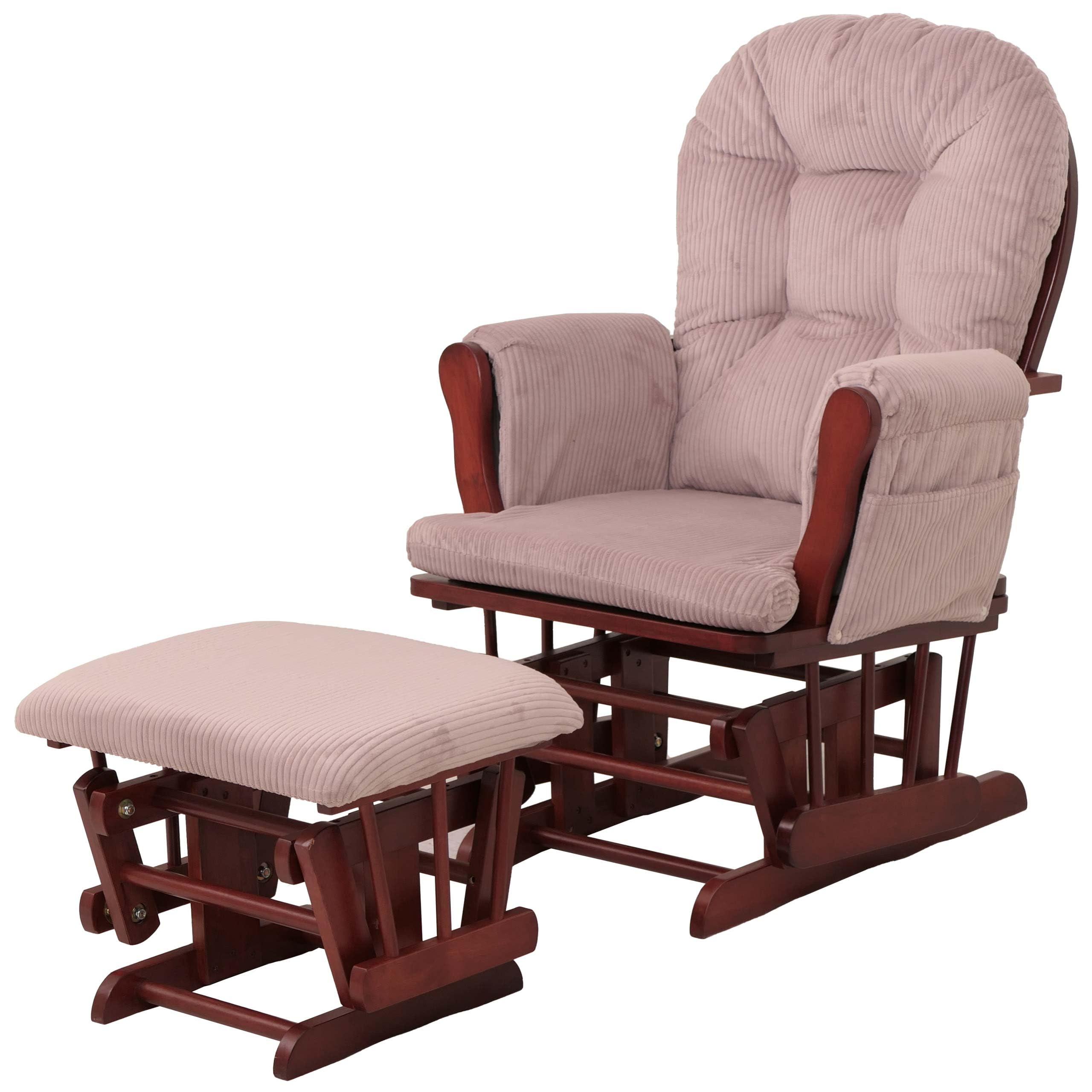 Mendler Poltrona a dondolo HWC-C76 sedia relax poggiapiedi Stoffa/tessuto a coste (320g/m²) - rosa, struttura scura