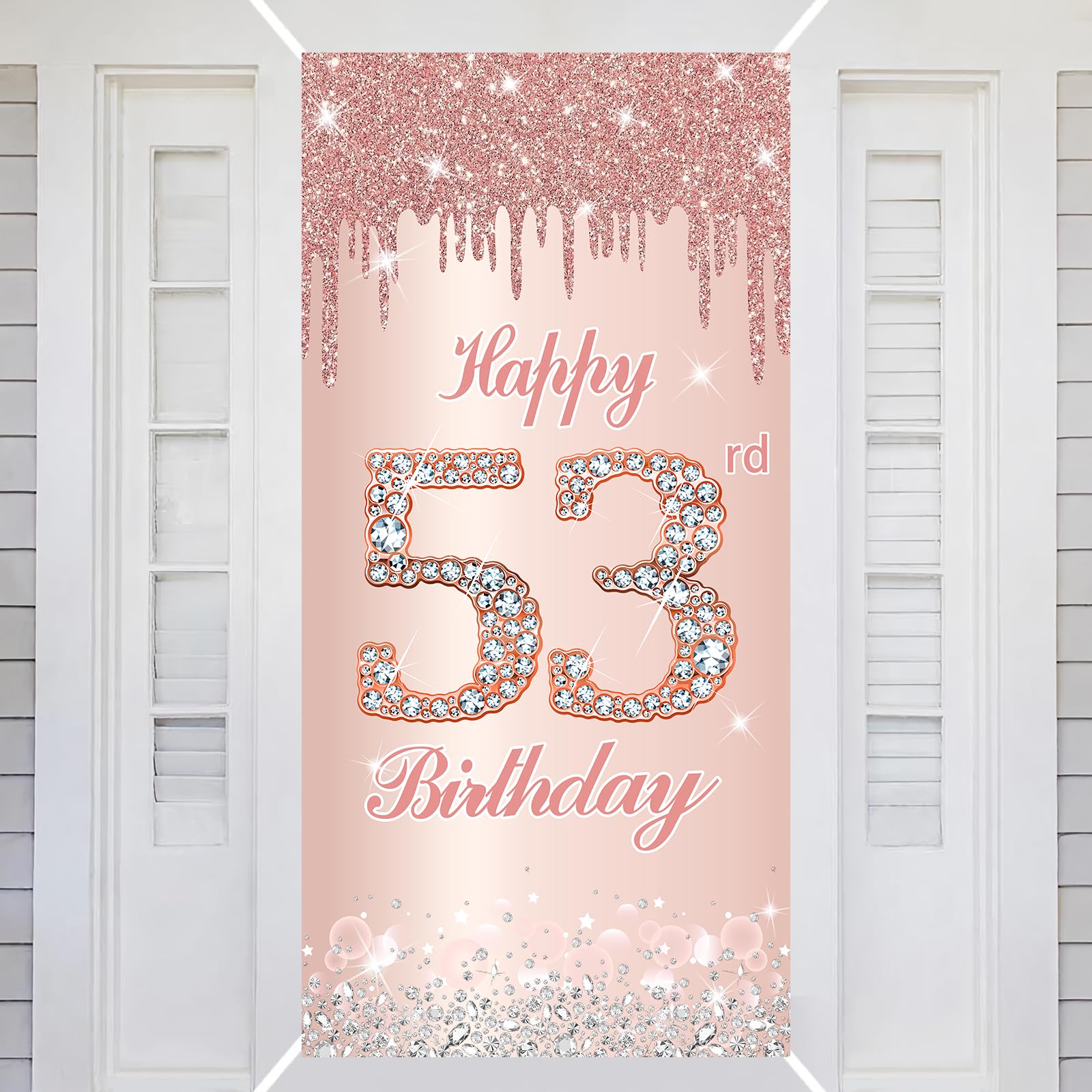 53rd Happy Birthday Decorations Door Banner Pink Rose Birthday Banner for Party Backdrop for Women Door Cover Party Decoration Supplies Poster — image 1