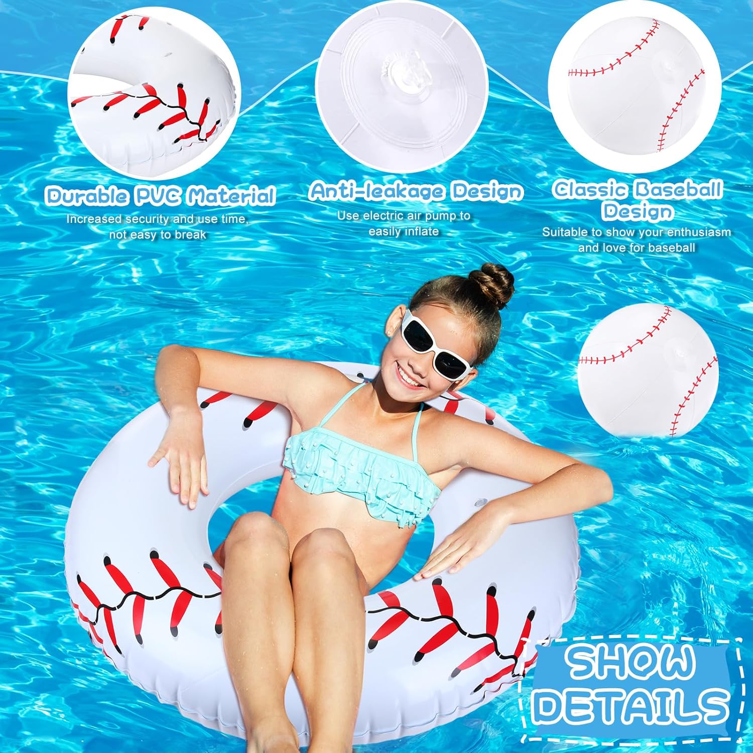 ShinyRelief 8 Pcs Inflatable Pool Floats with 12" Inflatable Beach Balls Swim Tube Rings Swimming Rings Blow up for Summer Decoration Swimming Pool Beach Game