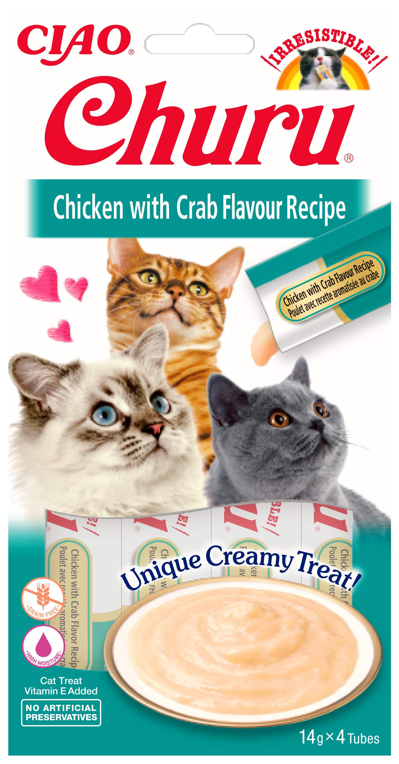 INABA Churu Sticks - Lickable Cat Treats To Feed From Hand - Delicious And Healthy Snack for Cats - Chicken & Crab