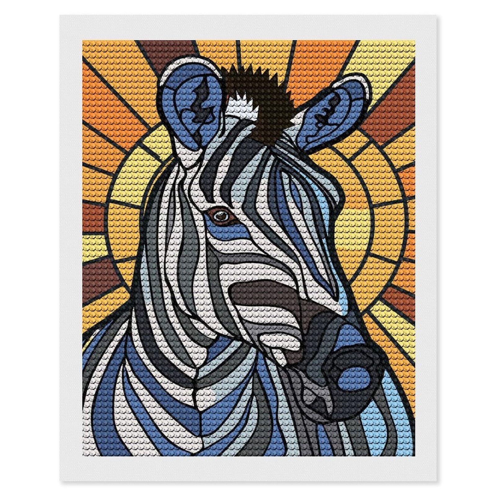 Junmoney Stained Glass Zebra Portrait DIY Diamond Art Canvas Kit 16"x20", for Teens, Aesthetic Room Decor, Farmhouse Decor, Canvas Picture, Birthday Gift