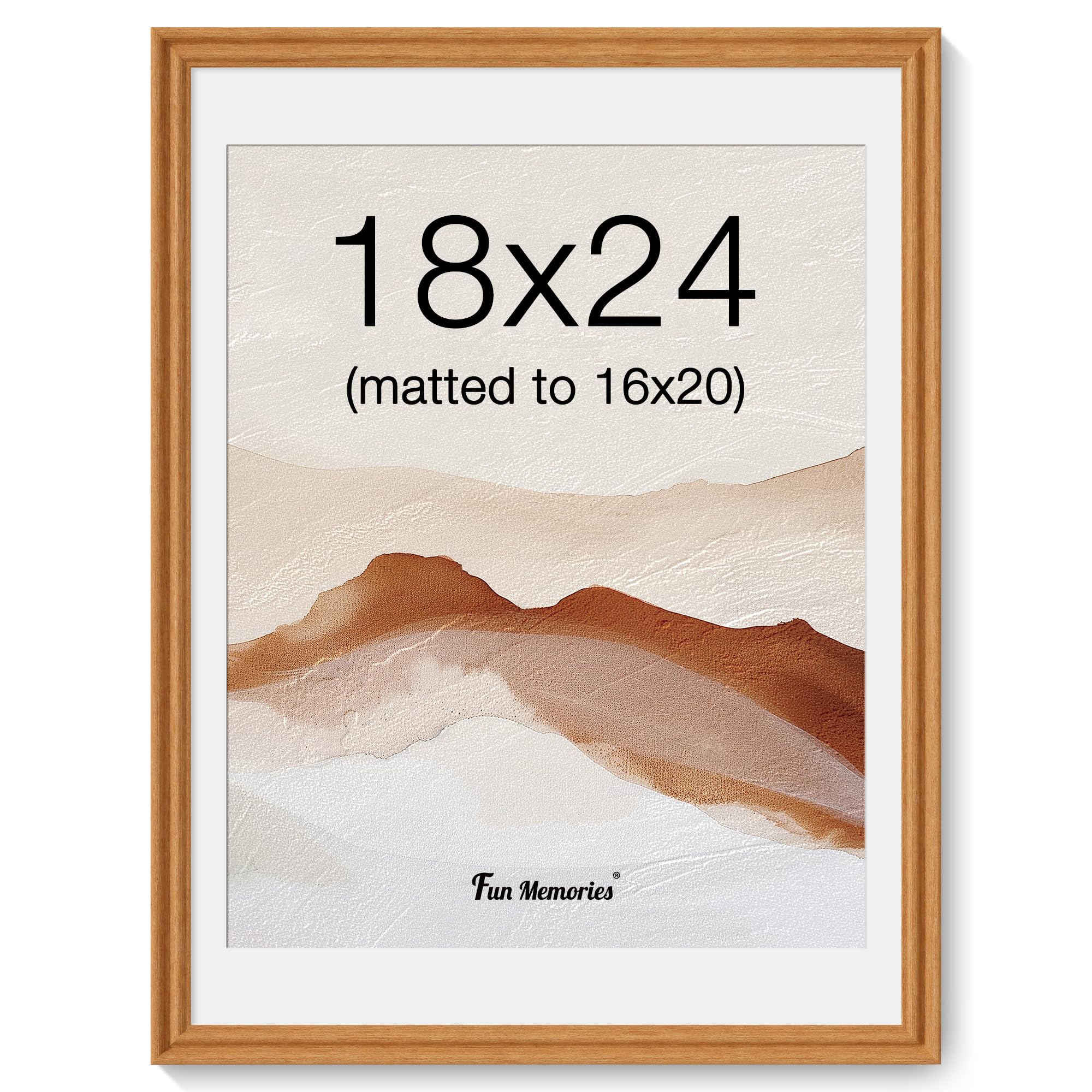18 x 24 Picture Frame, Solid Teak Wood Frame Wall Mounted, 18x24 Poster Frame with High Tempered Glass, 18" x 24" Picture Frame Matted to 16x20 Photo for for Gallery Wall, 1 Pack — image 1
