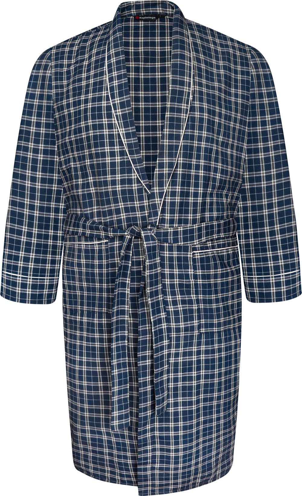 Espionage Traditional Checked Dressing Gown Polycotton Mens Robe 2XL-8XL PJ157 (UK, Alpha, 5XL, Plus, Regular, Blue Check)