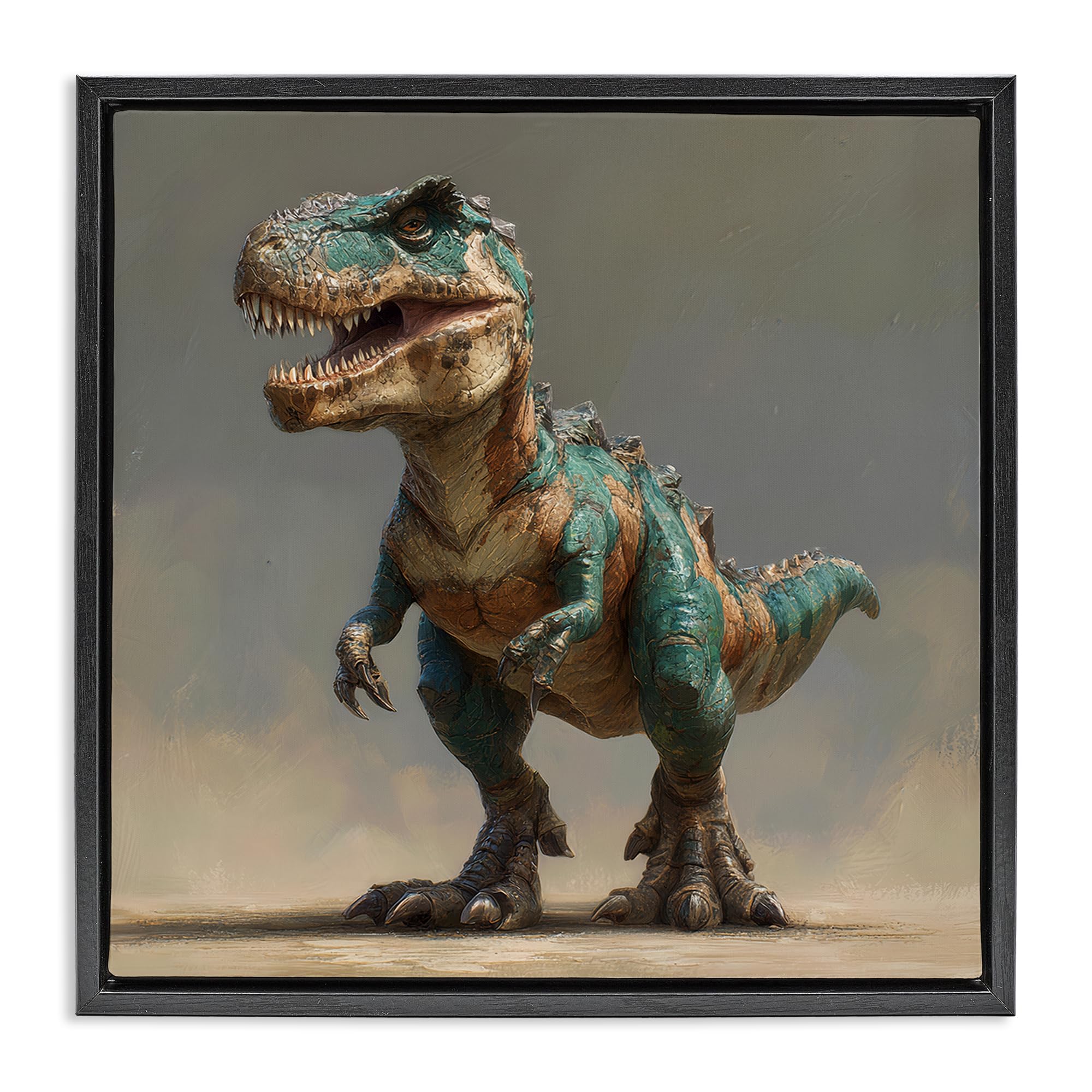 Stupell Industries Jet Black (Matte) 'Turquoise T-Rex Study'| Floating Frame Canvas Art