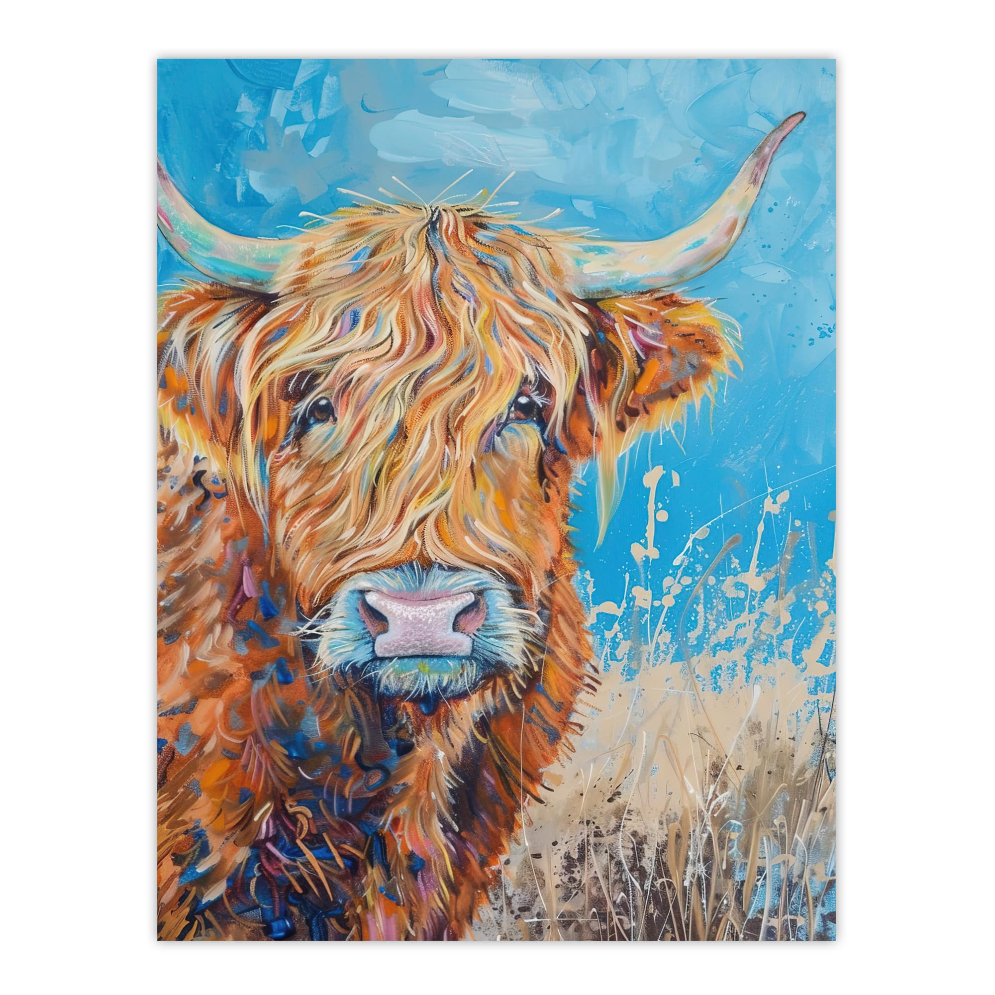 Artery8 Highland Cow Oil Portrait Scottish Summer Living Room Large Wall Art Poster Print Thick Paper 18X24 Inch