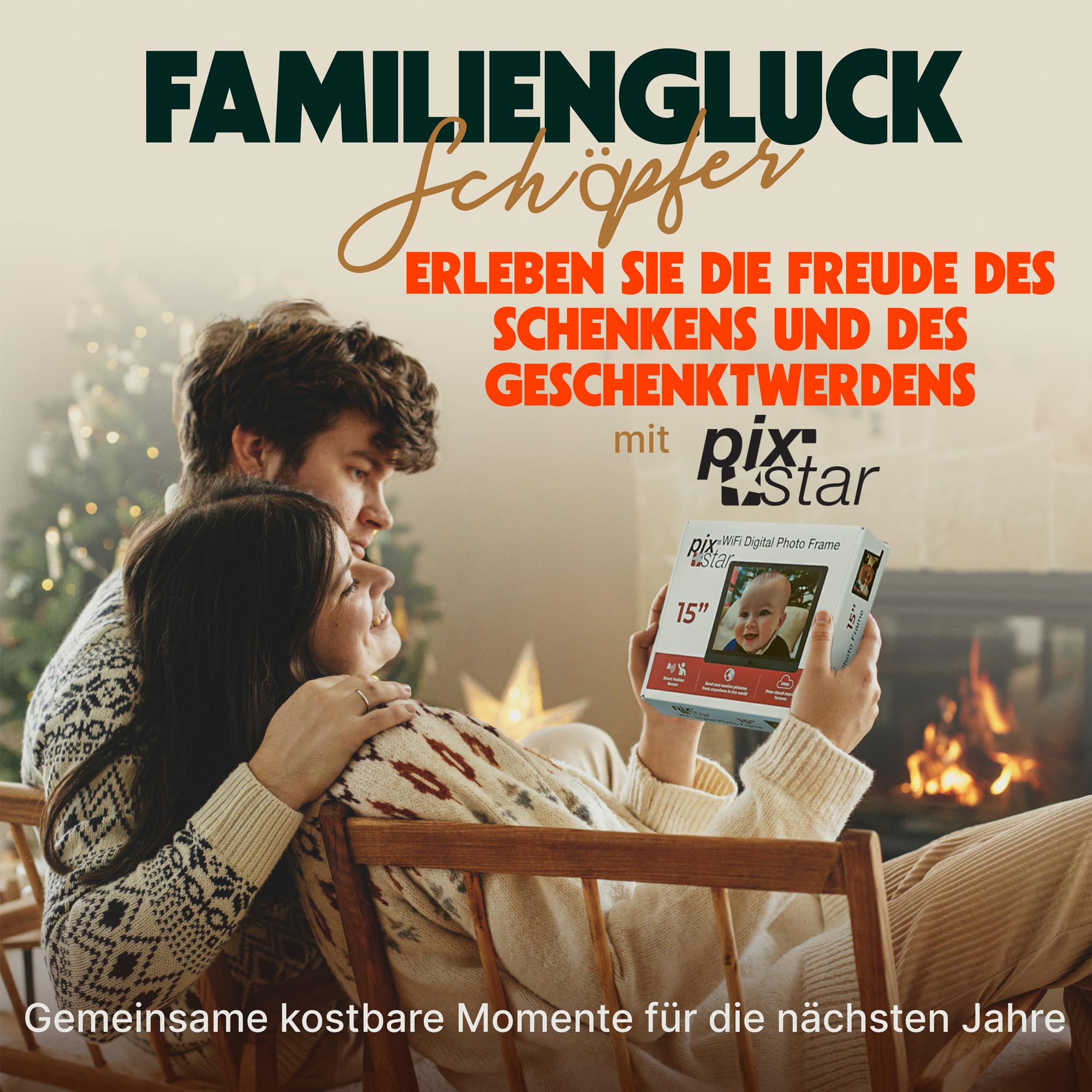 Pix Star - Digitaler Bilderrahmen 15 Zoll mit Bewegungsmelder - Elektronisches Smart Foto/Video-Album - Großes Format mit WiFi, USB, SD Karte - Mattes, Anti-Reflex Dispaly in 4/3-2 Jahre Garantie