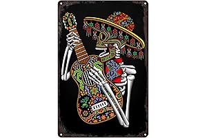 SREELATHERS Vintage Metal Signs Mexican Skeleton Guitar Day of the Dead