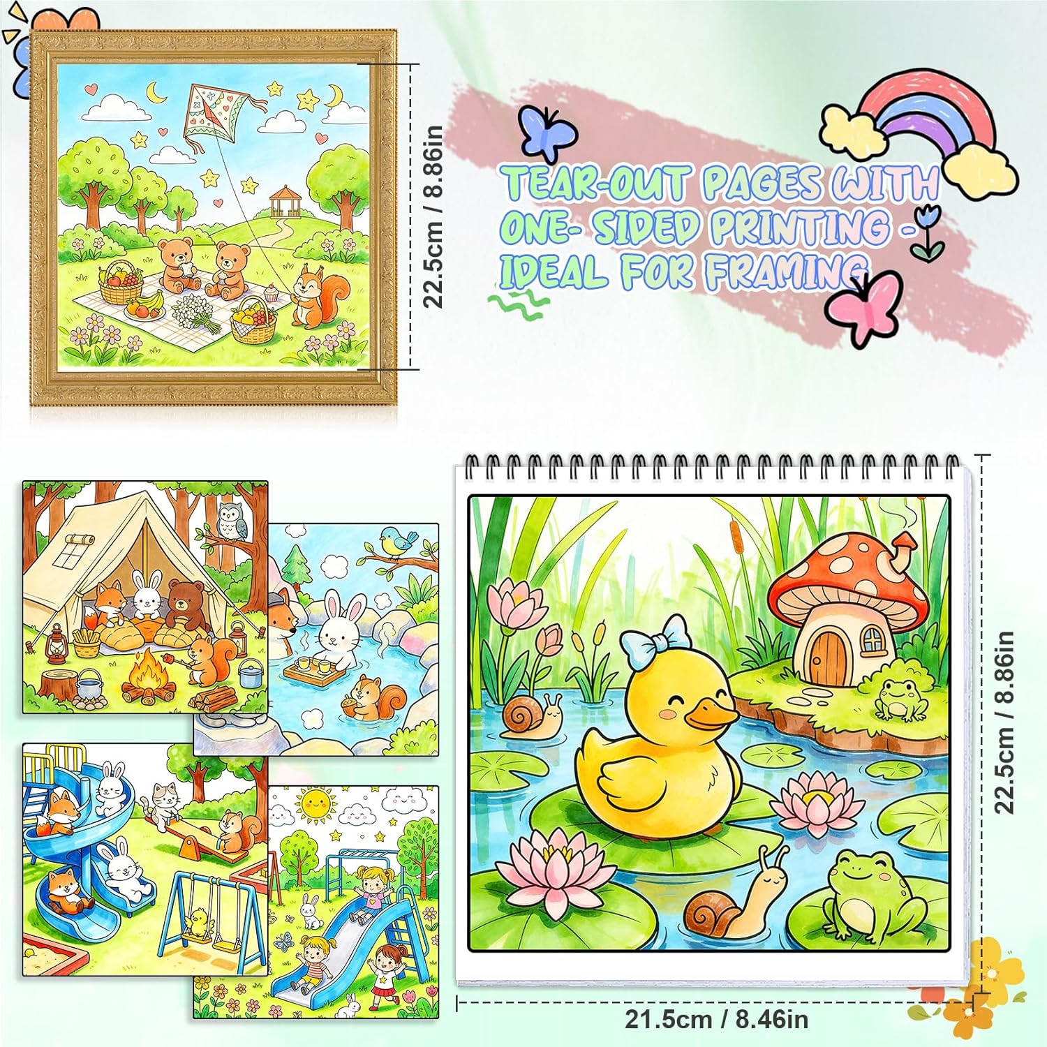 3Pcs Spiral Bound Coloring Books for Adults Relaxation with 36 Color Markers Spiral Bound Single-Sided Pages Bold and Easy, Simple and Big Designs Adult Coloring Book for Women- Corner & Cake & Garden