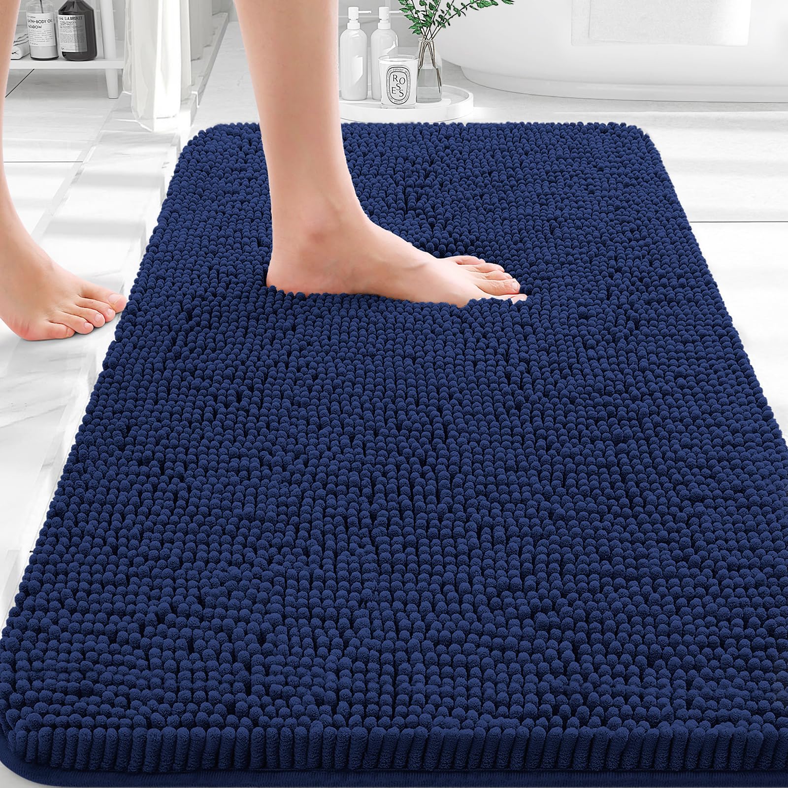 OLANLY Small Bathroom Rugs 30x18, Extra Soft Absorbent Chenille Bath Rugs | Twilight Sapphire, Quick-Drying Rubber Backing, Washable Bath Mat for Bathroom Floor, Tub and Shower, Home Decor Accessories