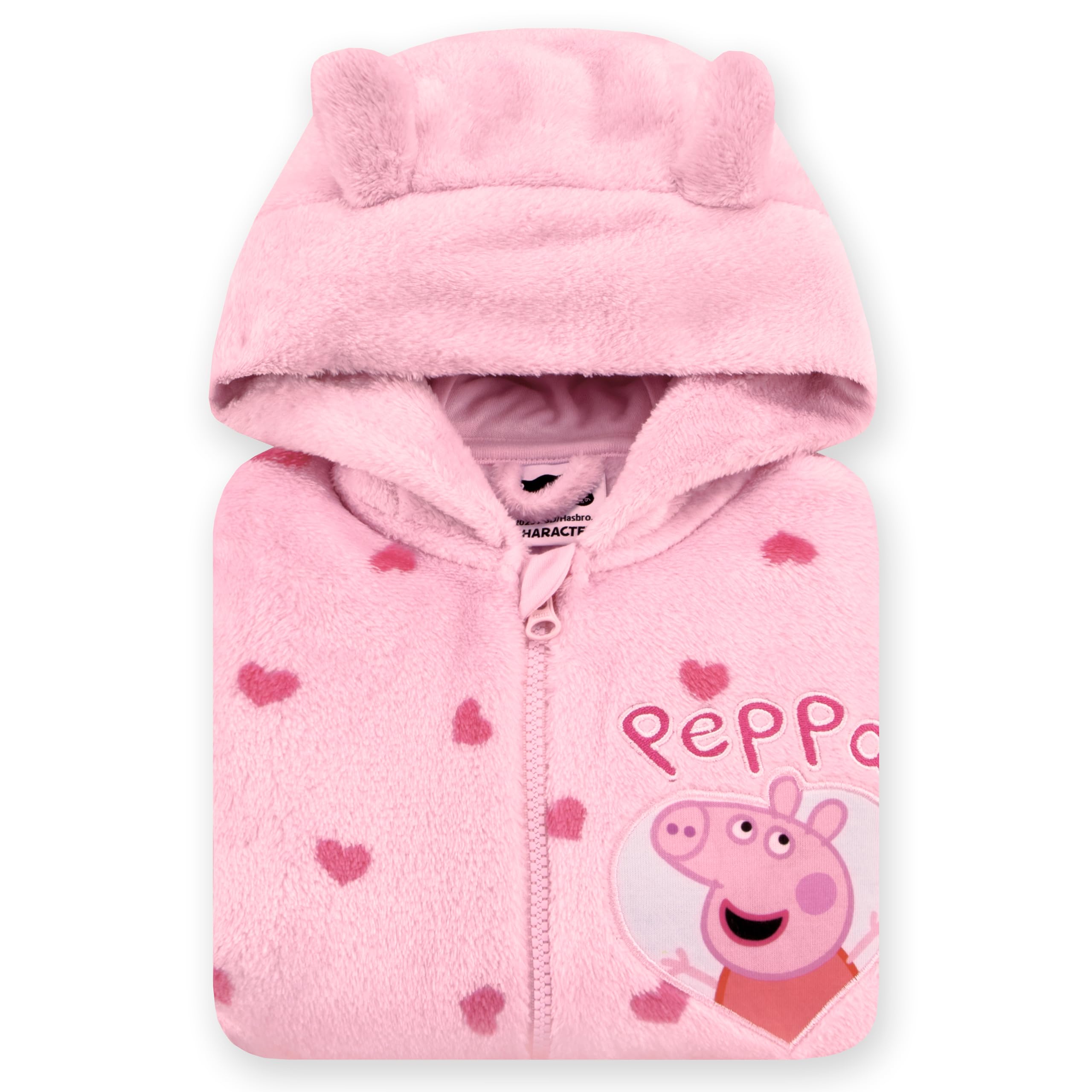 Peppa Pig Onesie Kinder, Fleece Onesie Mädchen mit 3D Ohren, Herzmuster Schlafoverall Kinder