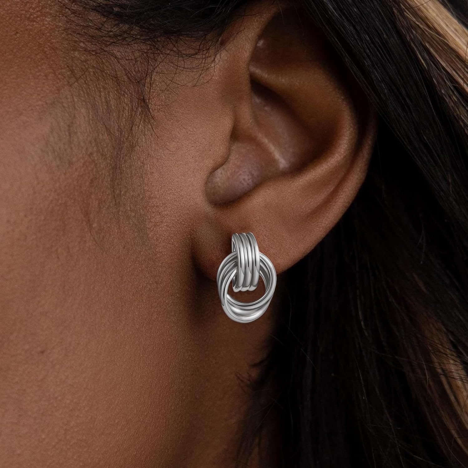 SLOONG Chunky Gold Earrings for Women, 14K Gold/SIlver Plated Geometric Knot Dangle Drop Earrings Hypoallergenic Gold Jewelry for Women - Image 2