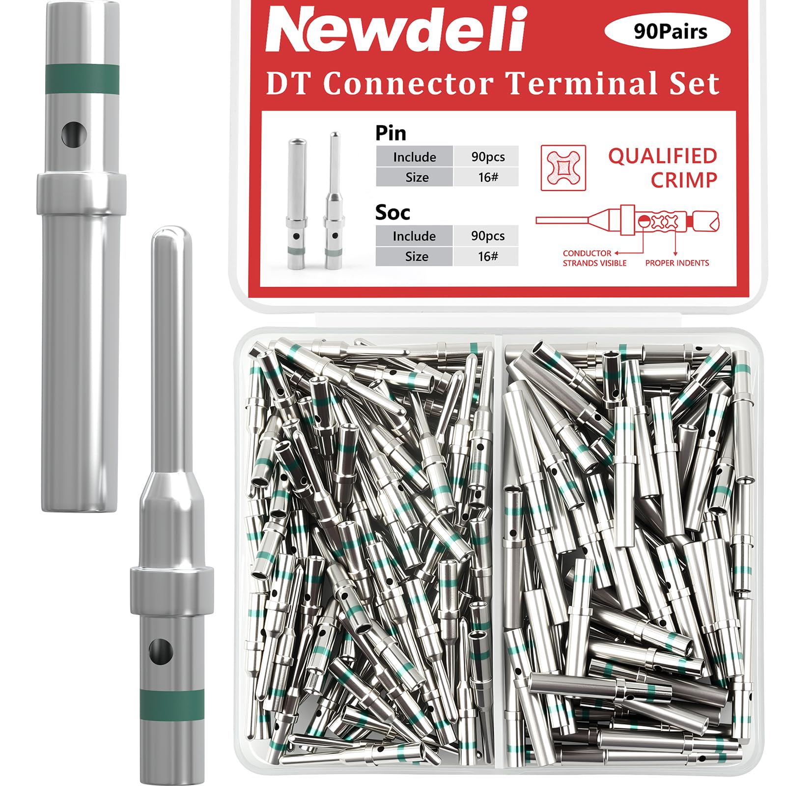 Newdeli Deutsch - Juego de 90 pares de pines sólidos Deutsch y enchufe DT contacto/terminal, conector DT tamaño de contacto 16 clavijas macho y hembra
