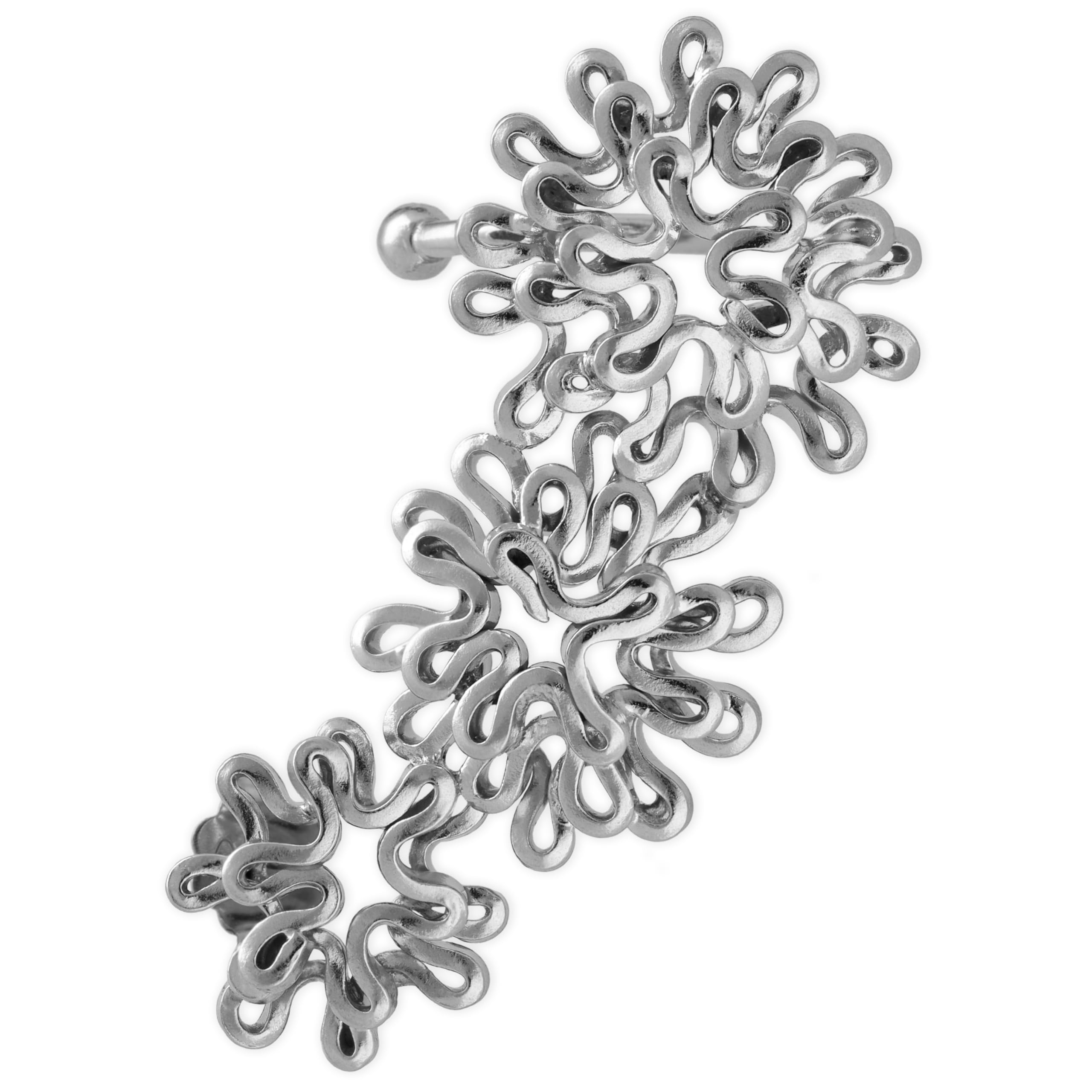 Kwiatowa Nakładka na Ucho z Piercingiem - Srebro 925 Rodowane - Ozdobny Kwiatowy Design Statement - Bez Niklu Hipoalergiczne - Pojedyncza Prawa - Handmade by Emmanuela