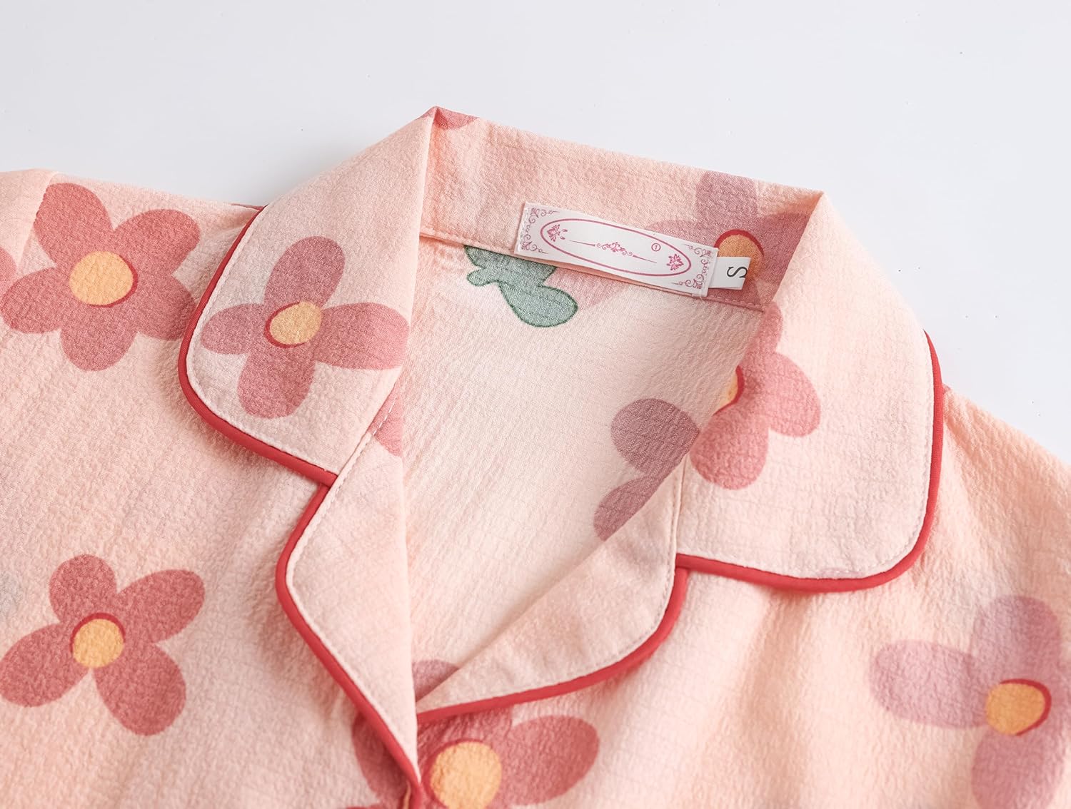 Big Girls Button Down Pajama Set 3pcs Short Sleeve Long Pants with Shorts Crepe Wrinkled Fabric Sleepwear Nighty - Image 3