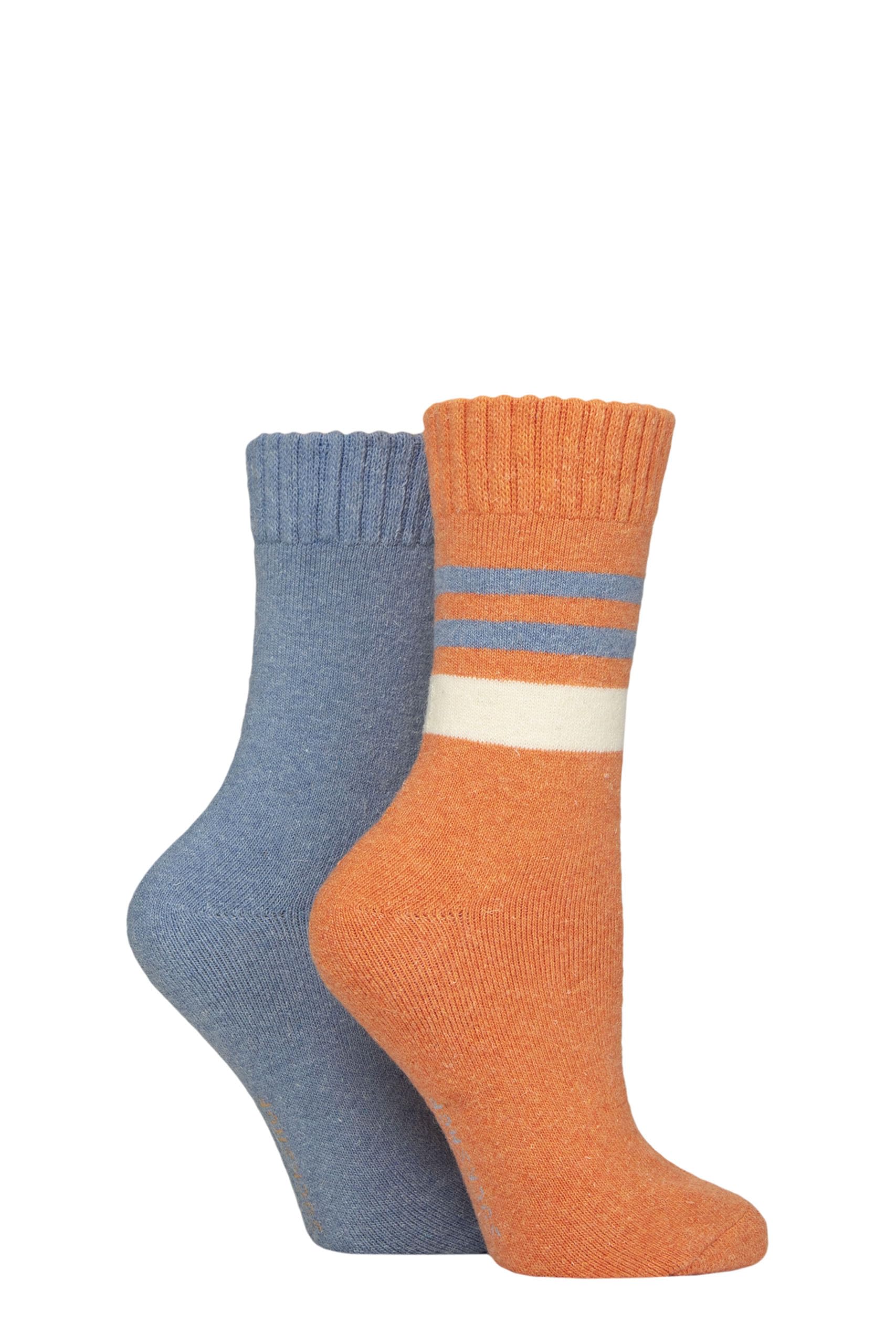 Sockshop Women's Crisp Winter Striped Cushioned Boot Socks - Wool Mix Striped & Plain In A 2 Pair Multipack For Outdoors, Hiking & Walking (Uk, Numeric, 4, 8, Regular, Regular, )