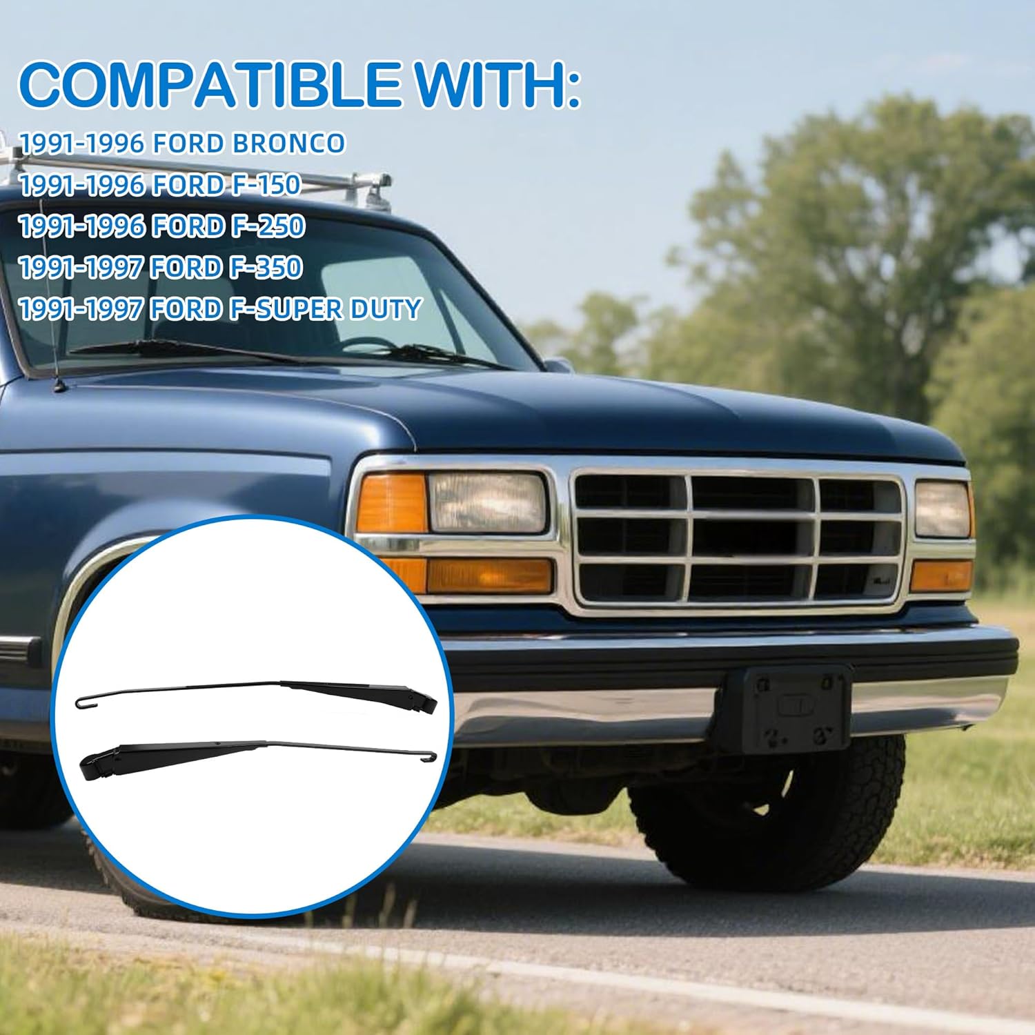 1 Pair Windshield Wiper Arm Compatible With 1991-1996 Ford Bronco F-150 F-250 1991-1997 F-350 F-Super Duty 42631 F1TZ-17526-AA F4TZ-17526-A