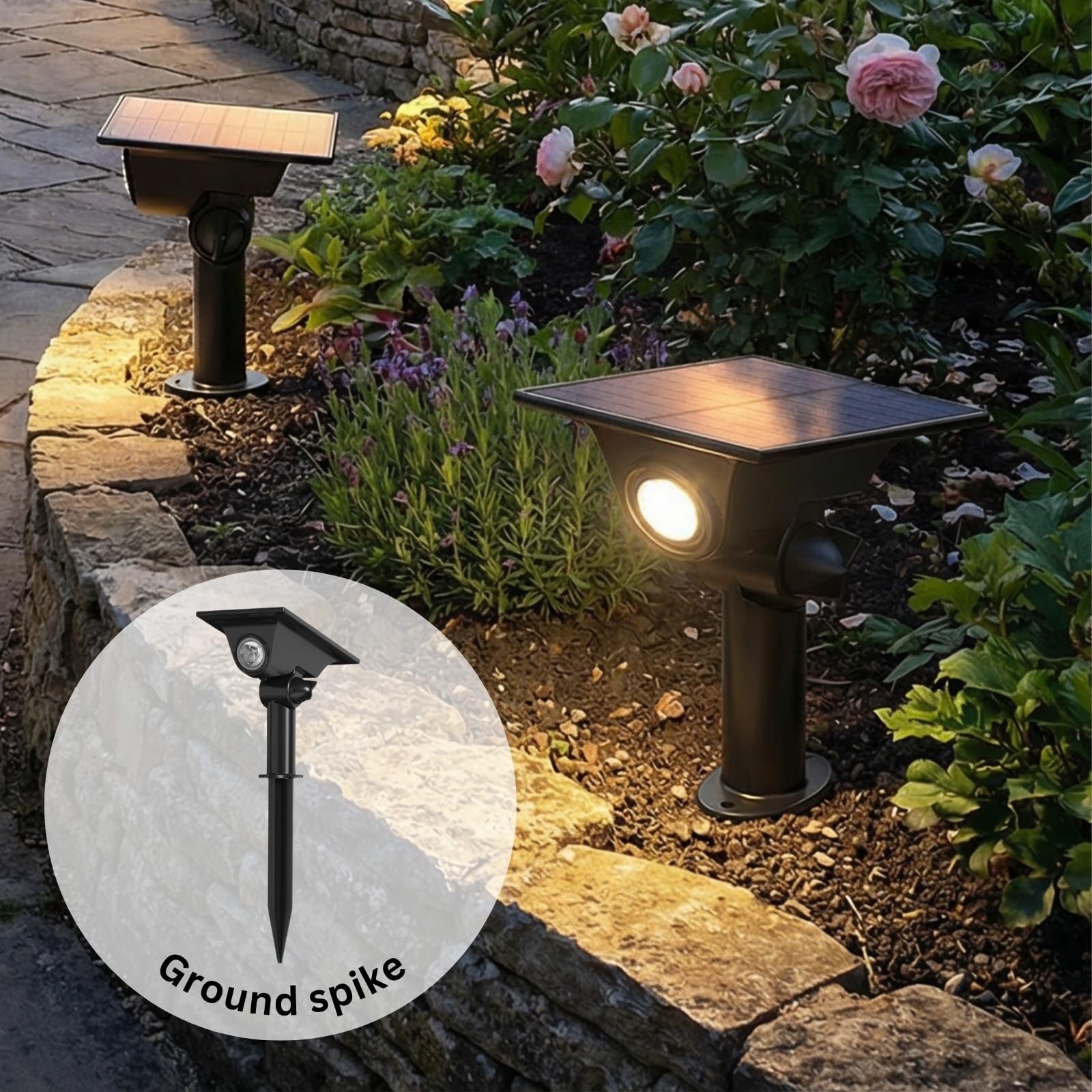 Auraglow Faretti Solari a Picchetto, Montaggio Terra o Parete, Set da 8 | Accento LED da esterno per alberi e piante, IP54, batteria al litio, doppia installazione, nessun cablaggio