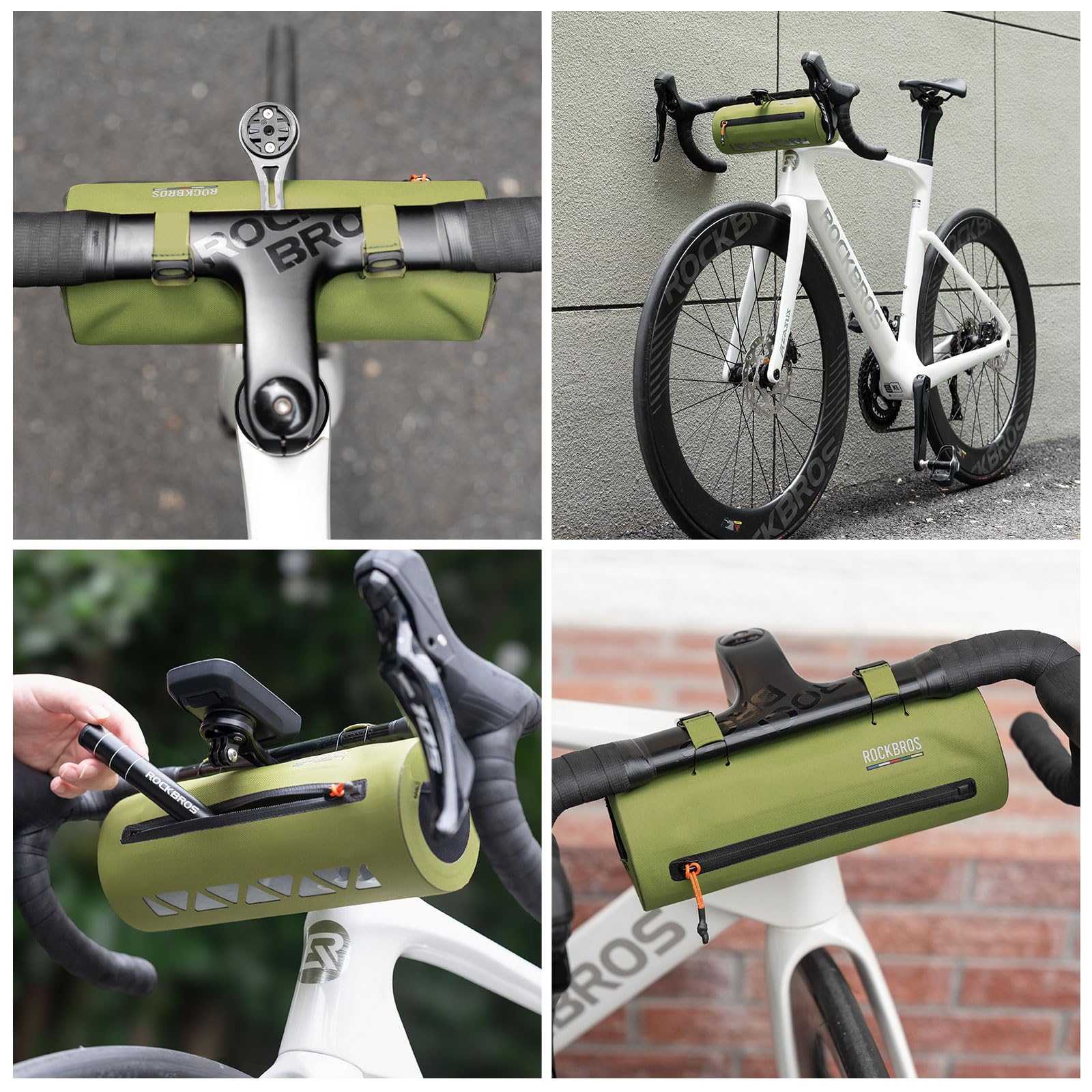 ROCKBROS Road to Sky Bolsa para Manillar de Bicicleta 2L Impermeable, Bolsa Delantera para Bicicleta Montaña Carretera MTB Verde