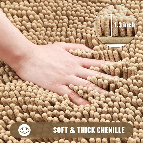 Miniatura 4 de MitoVilla Alfombras de baño color beige, suaves y absorbentes, antideslizantes, gruesas y lavables, alfombra de baño moderna de felpilla para suelo