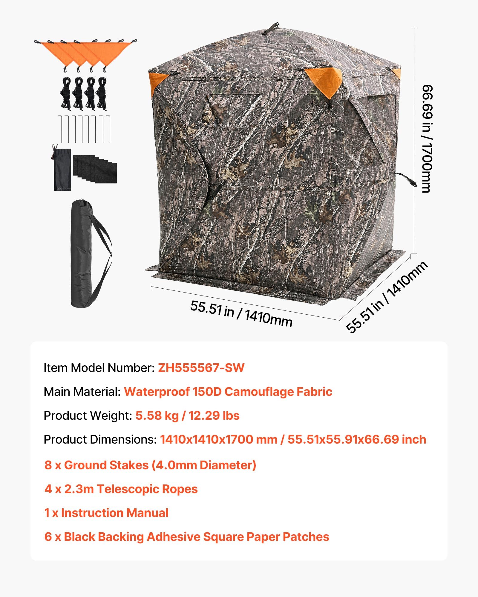 VEVOR Persiana de caza, persiana transparente de 270°, para 4-5 personas, con bolsa de transporte, tienda de campaña portátil y resistente, malla transparente unidireccional para caza de pavos y