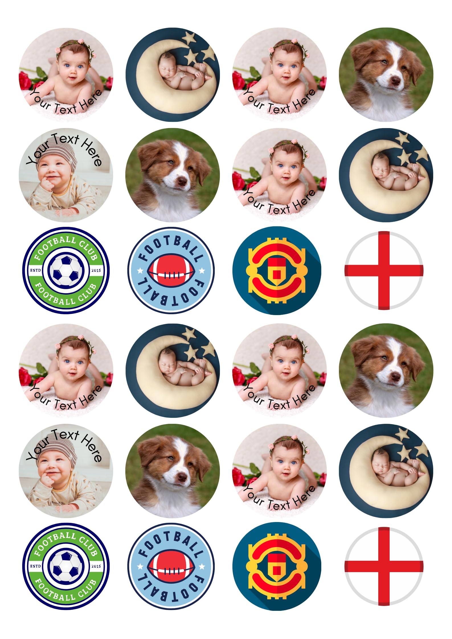24 x Pre Cut Personalised Photo/Your Logo Cupcake Toppers Edible Premium Wafer Paper Multicoloured