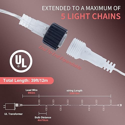 Miniatura 3 de 100 luces LED rojas de Navidad de 33 pies, 8 modos de luces LED para exteriores, impermeables, luces LED de alambre transparente para el día de San