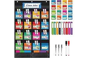 KIKIGOAL Class Jobs Pocket Chart Bulletin Board for School Classroom,Teacher\x27;s Helper Classroom...