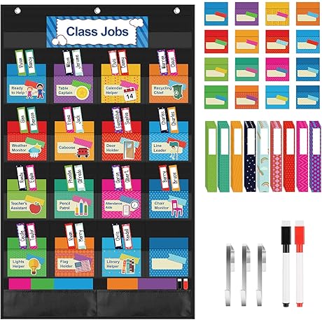 KIKIGOAL Class Jobs Pocket Chart Bulletin Board for School Classroom,Teacher\x27;s Helper Classroom...