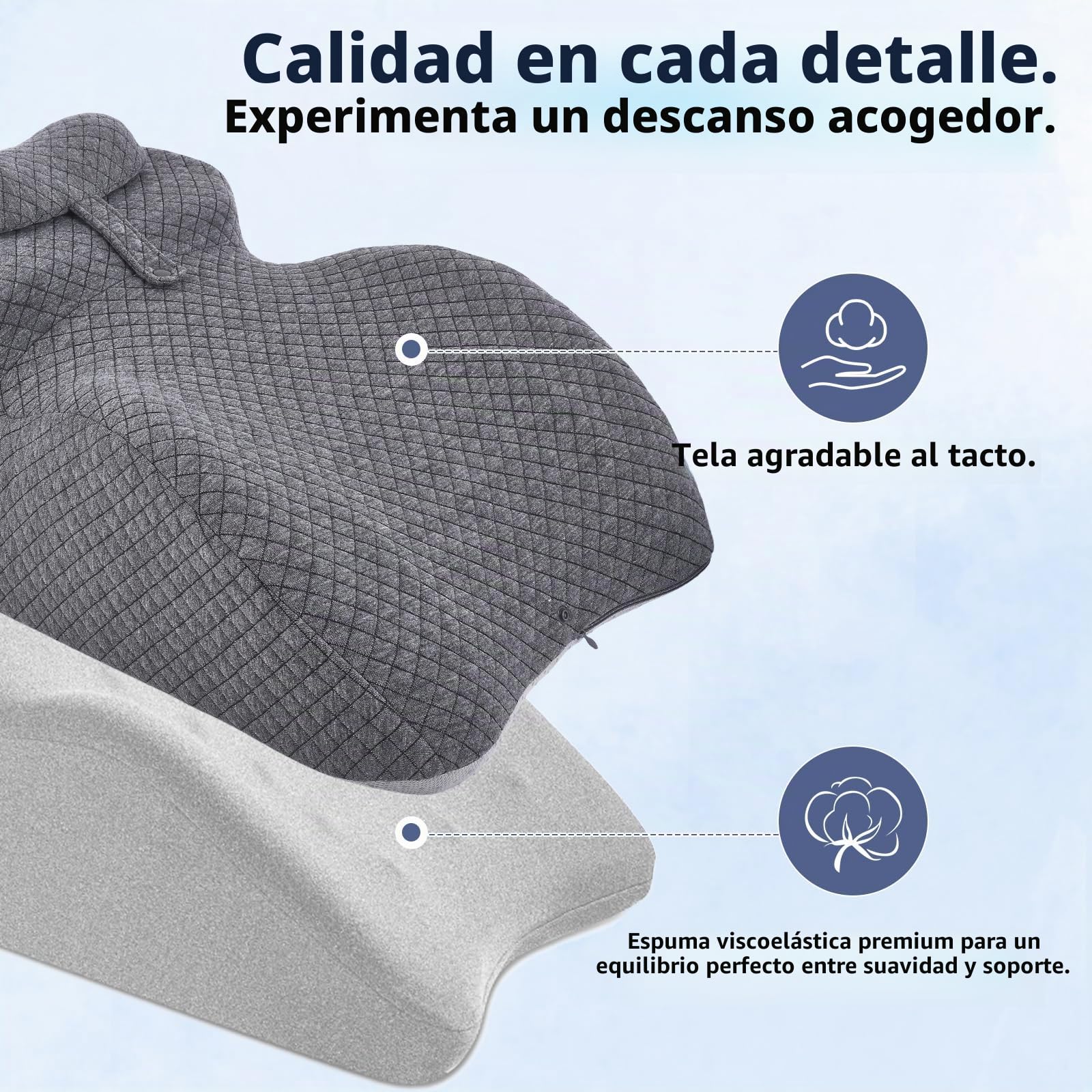 Cojín Ortopédico para Parejas, Espuma de Memoria Cojín Ortopédico para Dormir Boca Abajo, 5 Zonas de Soporte Cervical Regulable y Extraíble, Antideslizante, para Sofá, Cama, Escritorio Gris Oscuro