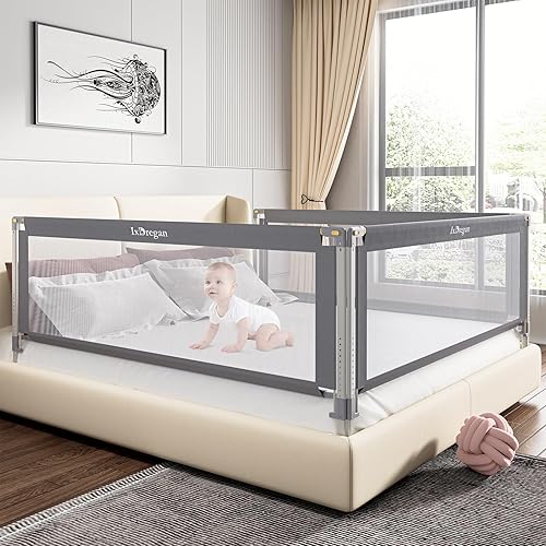 Riel de cama para niños pequeños, rieles de cama de elevación de doble lado y altura ajustable para cama Queen, material de fibra seguro y natural